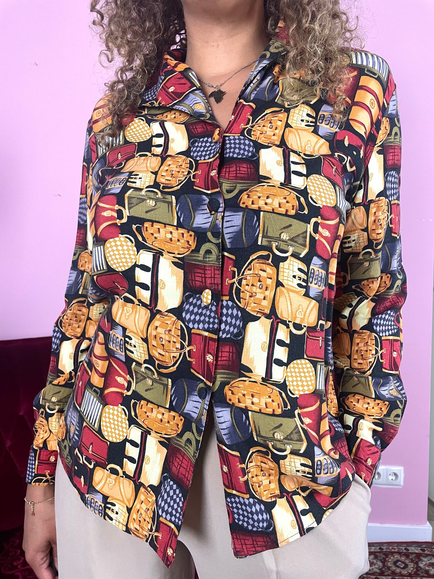 Vintage viscose blouse met tasjes
