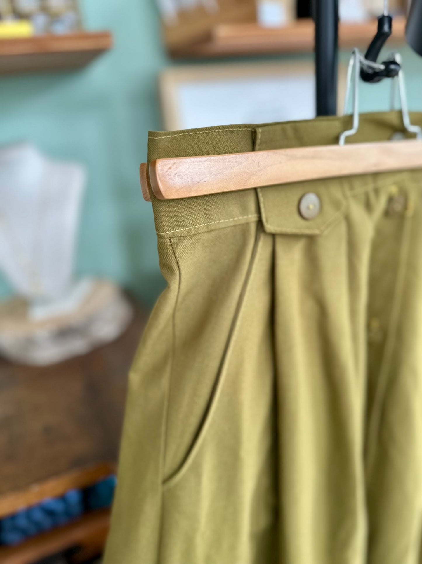 Vintage olijfgroene midi-rok