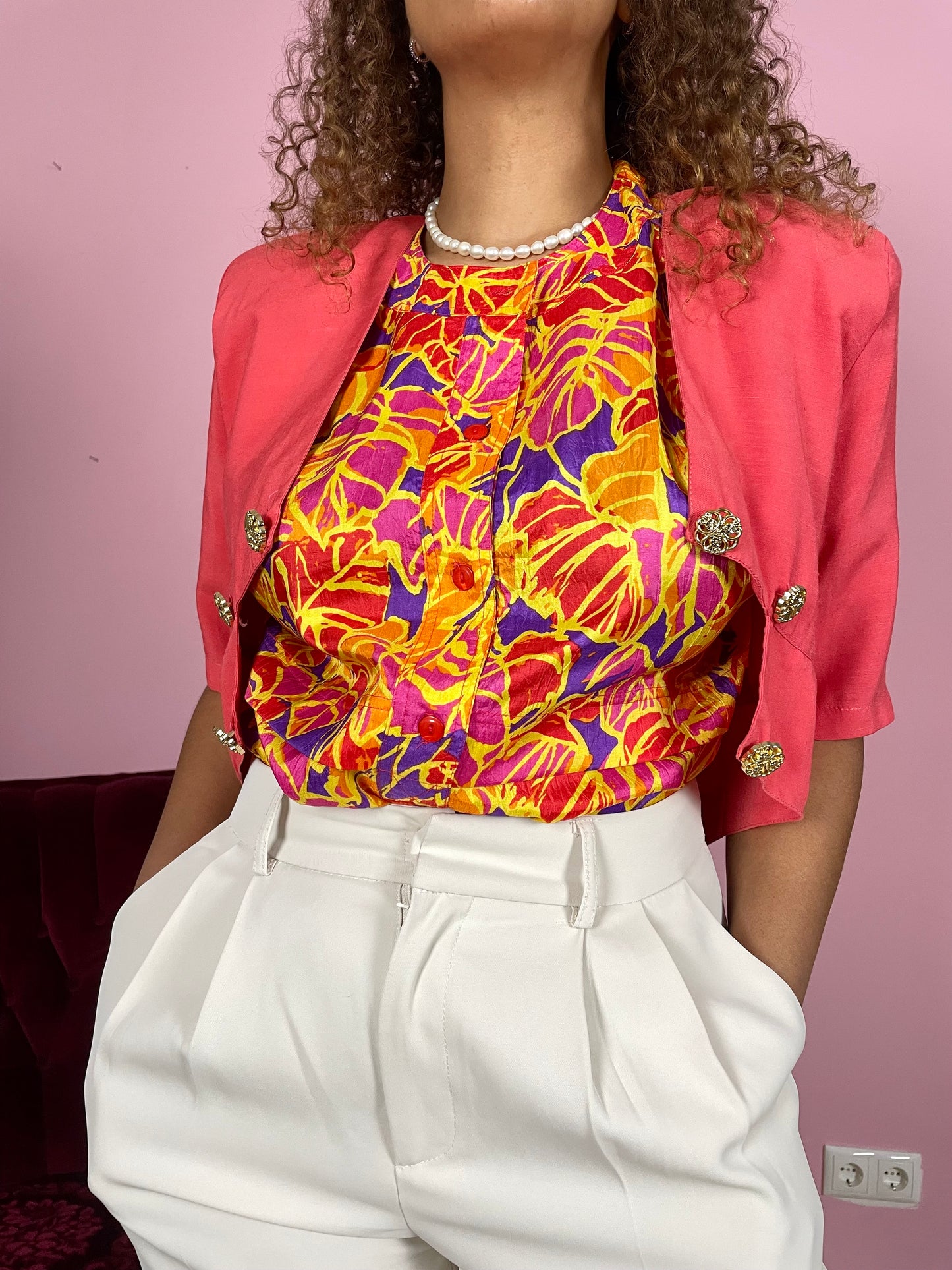 Vintage coral cropped blazer