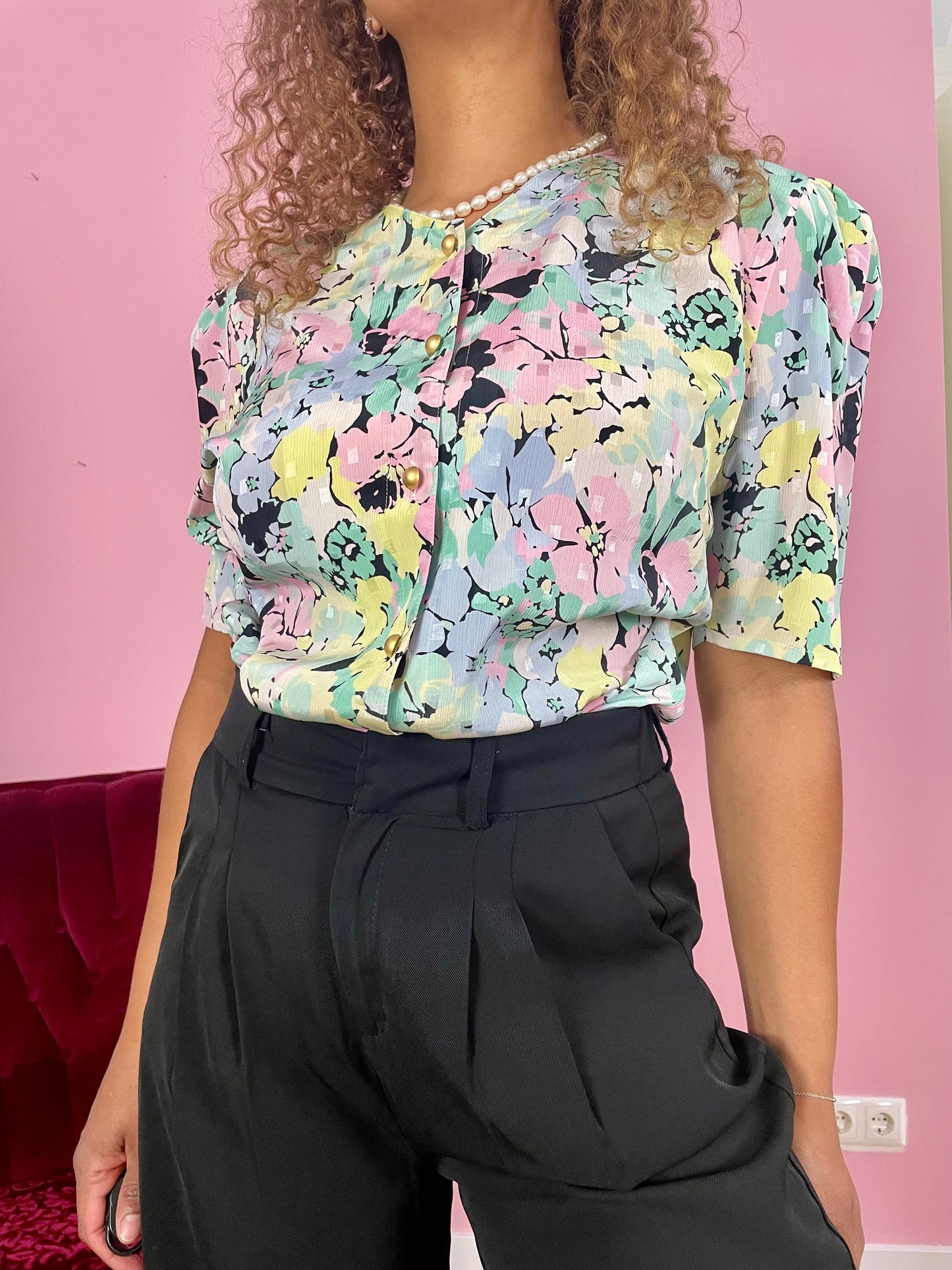 Vintage pastel floral blouse