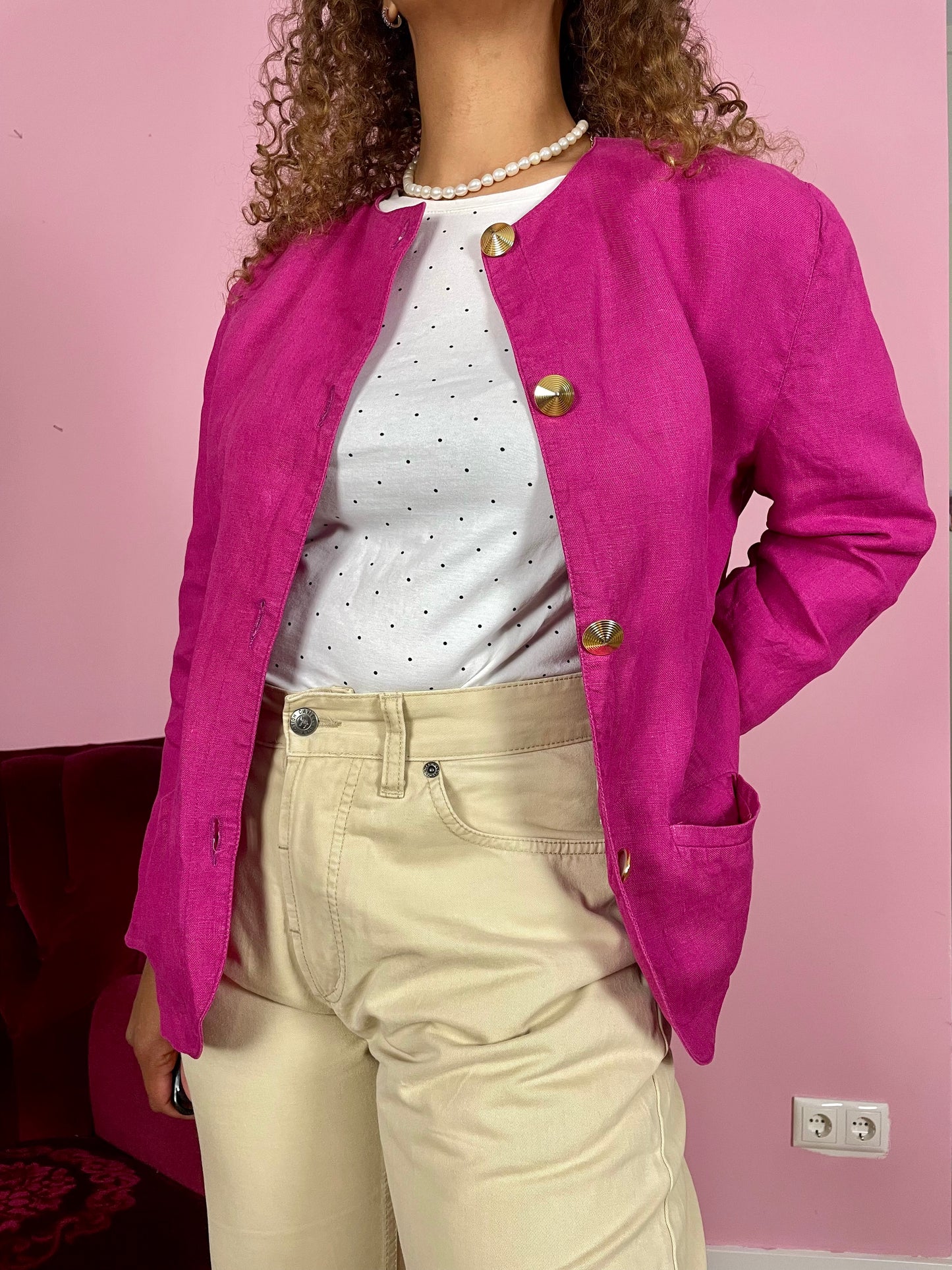 Vintage linnen magenta blazer