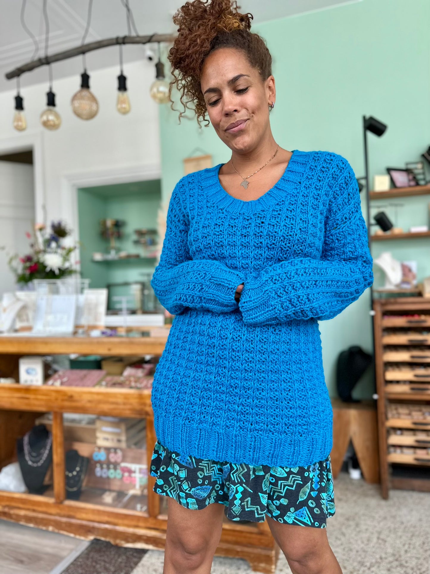 Vintage handknitted maxi-trui