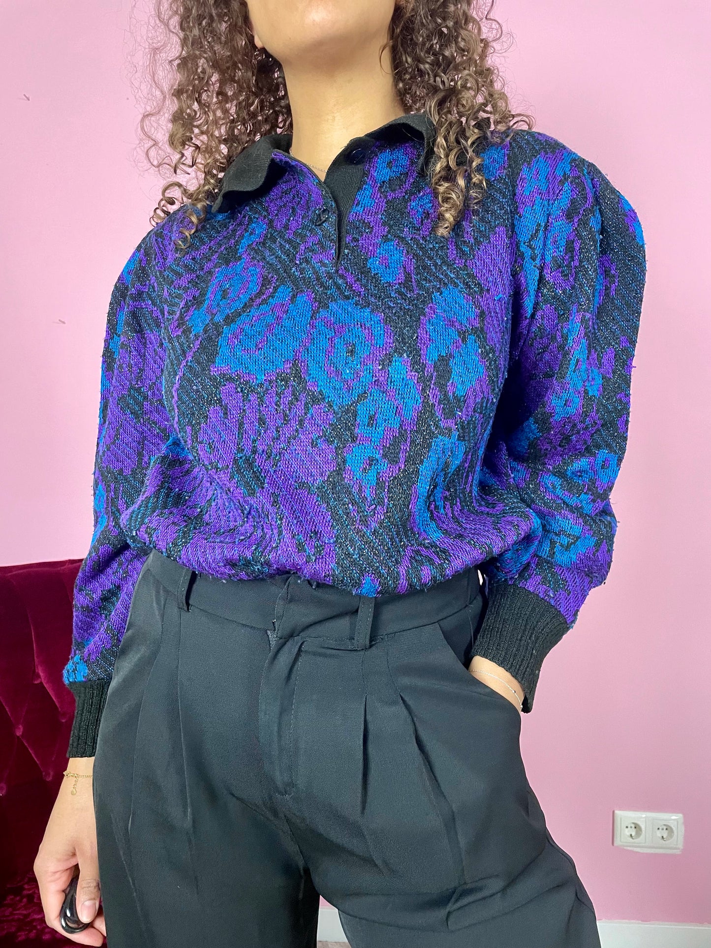 Vintage blauw paarse sweater
