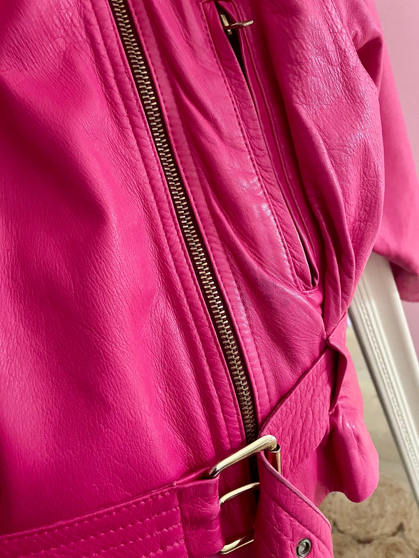 Vintage fuchsia leren bikerjack