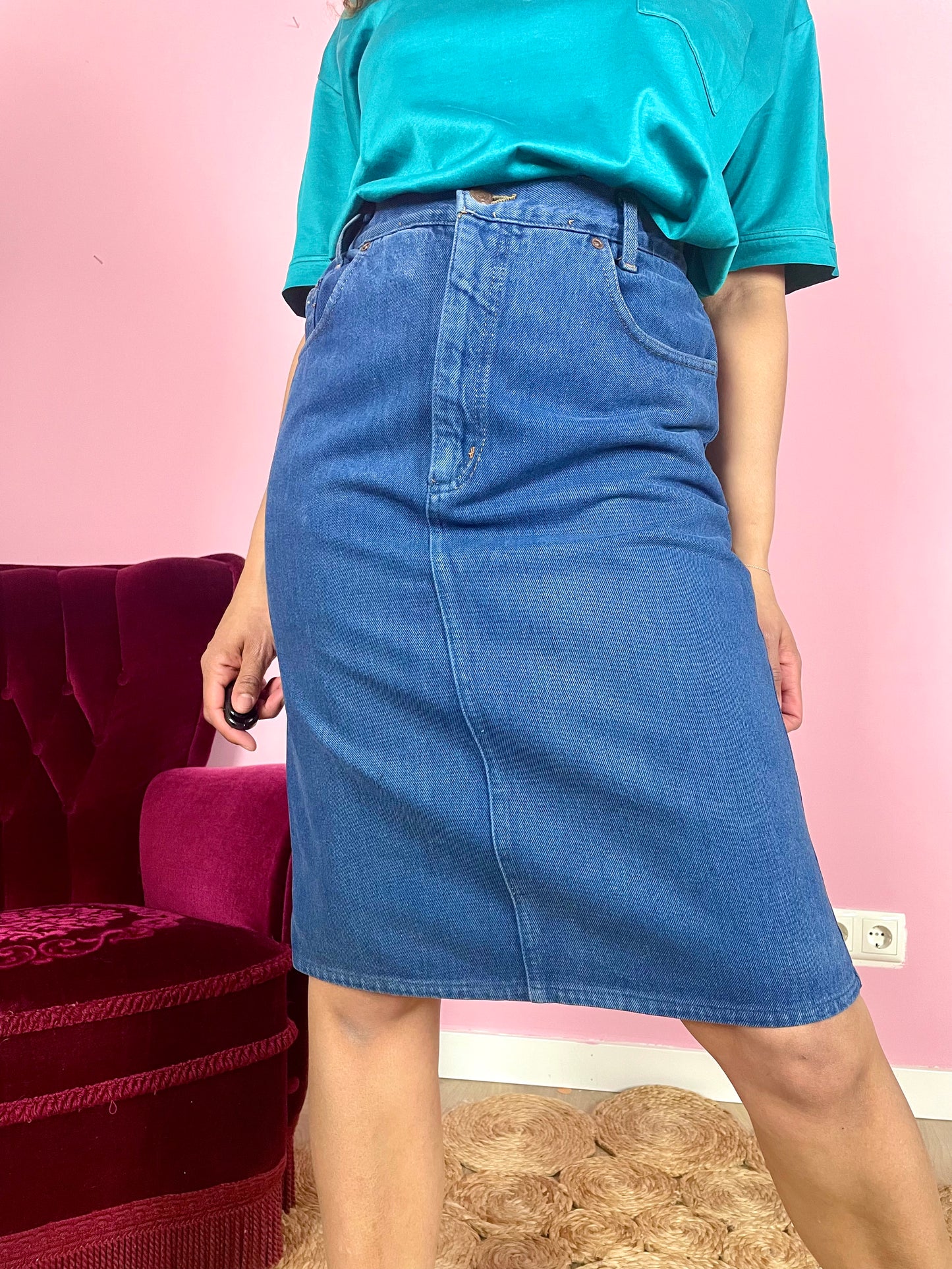 Vintage denim midi-rok