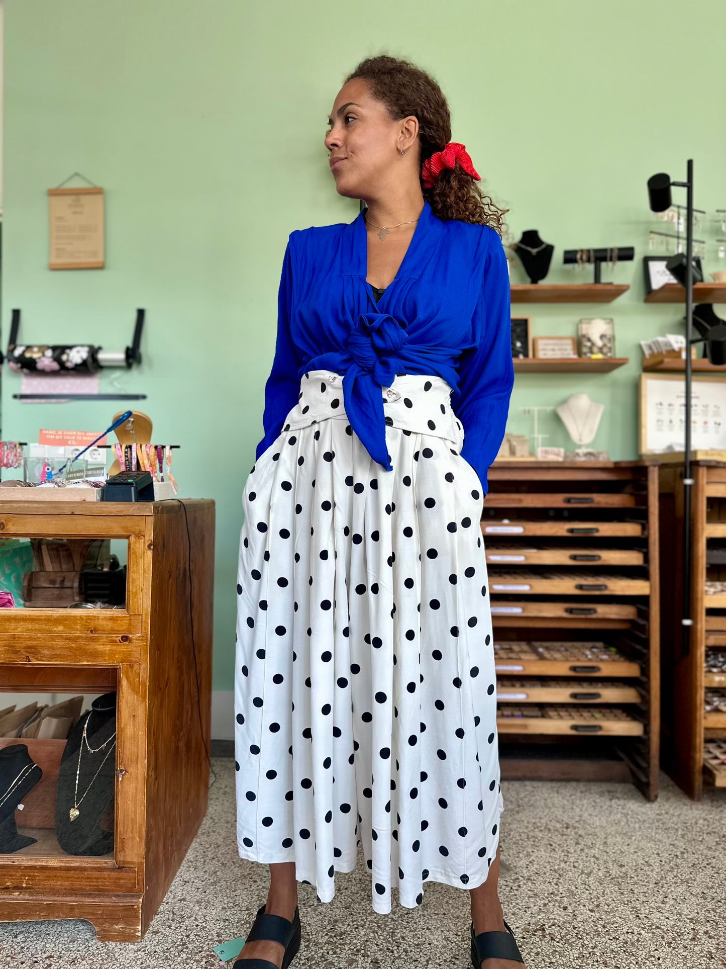 Vintage culotte van viscose met een polkadot print