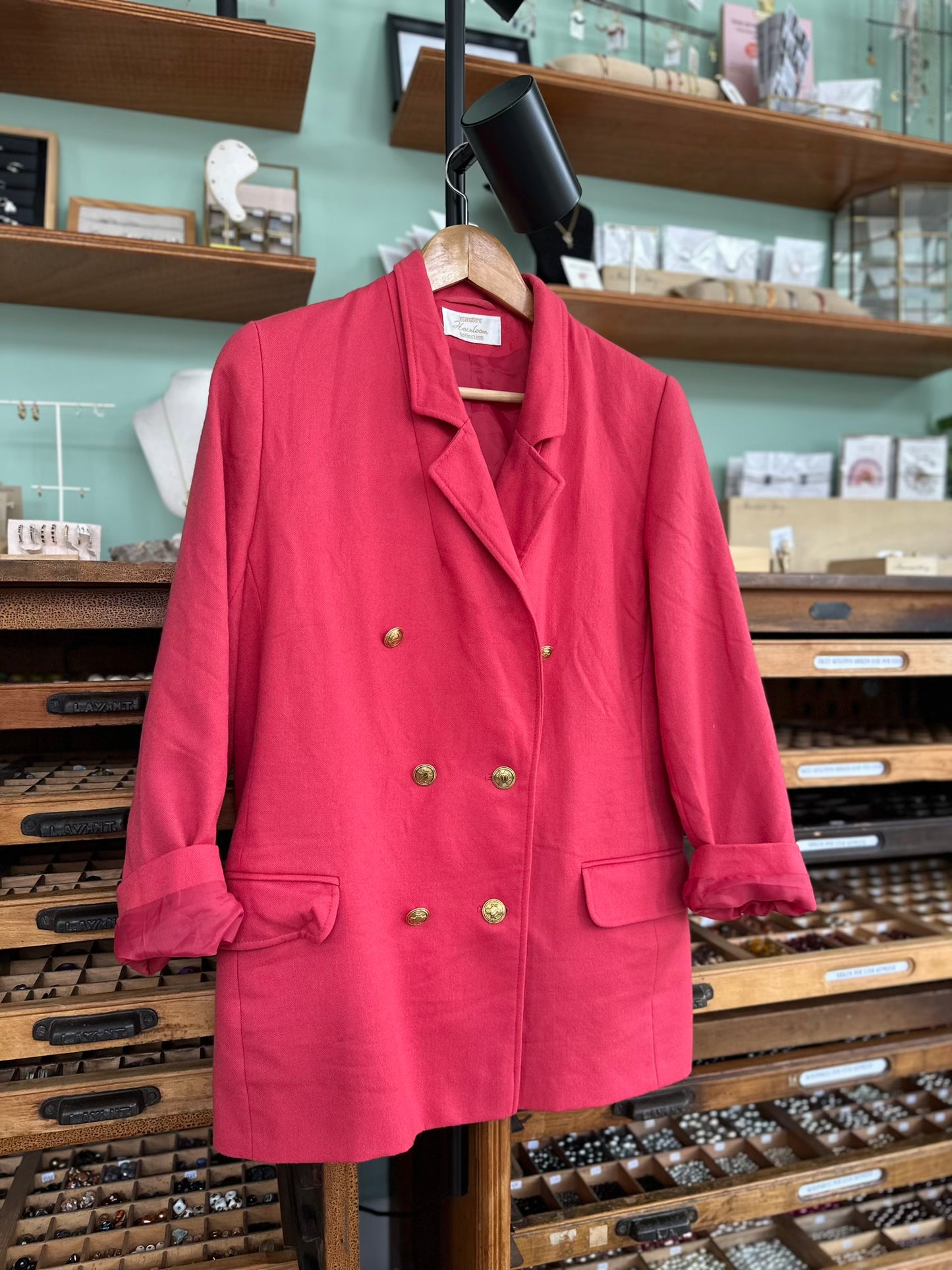 Vintage frambooskleurige blazer