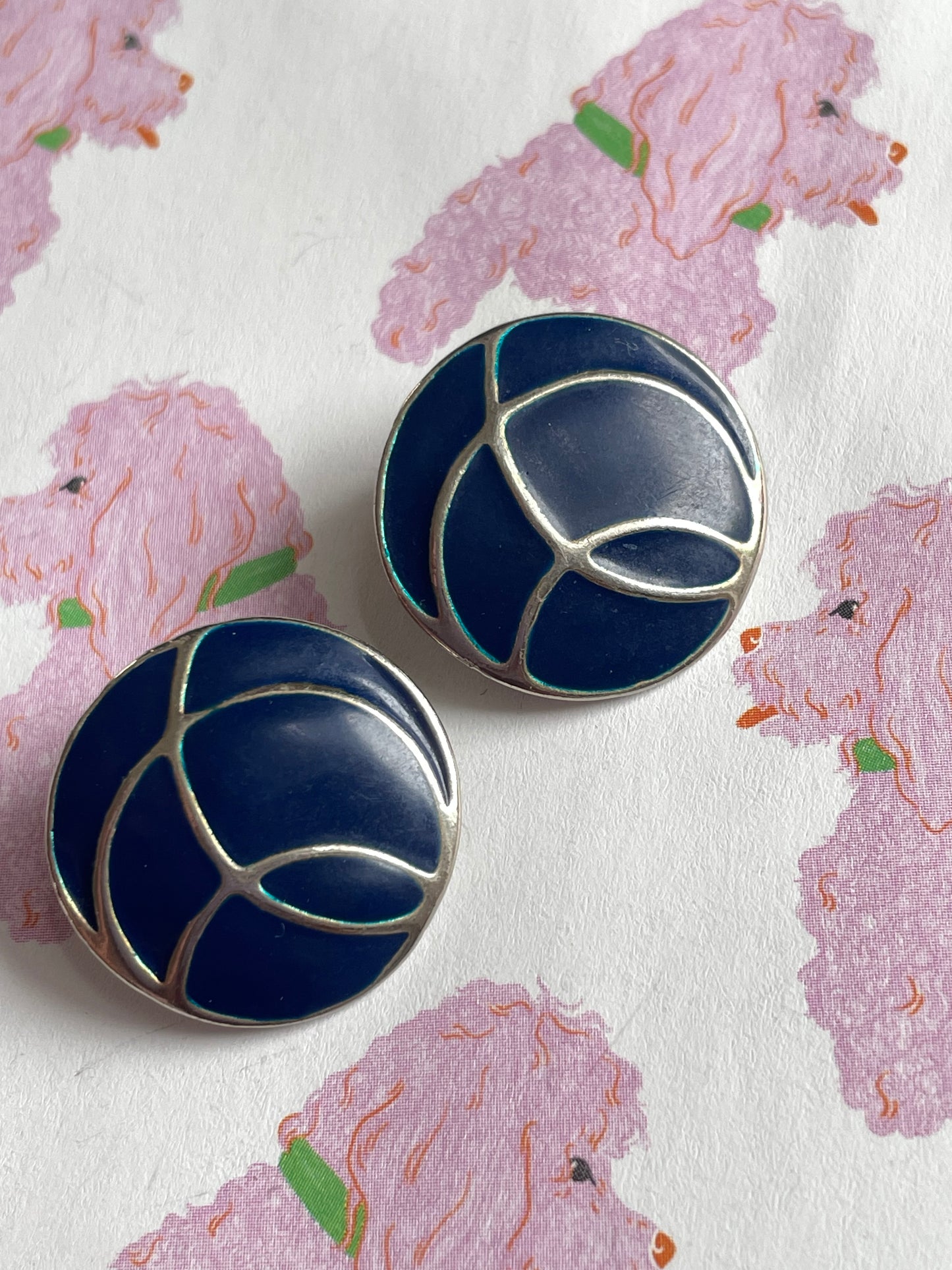 Vintage zilver & navy clip-on oorbellen