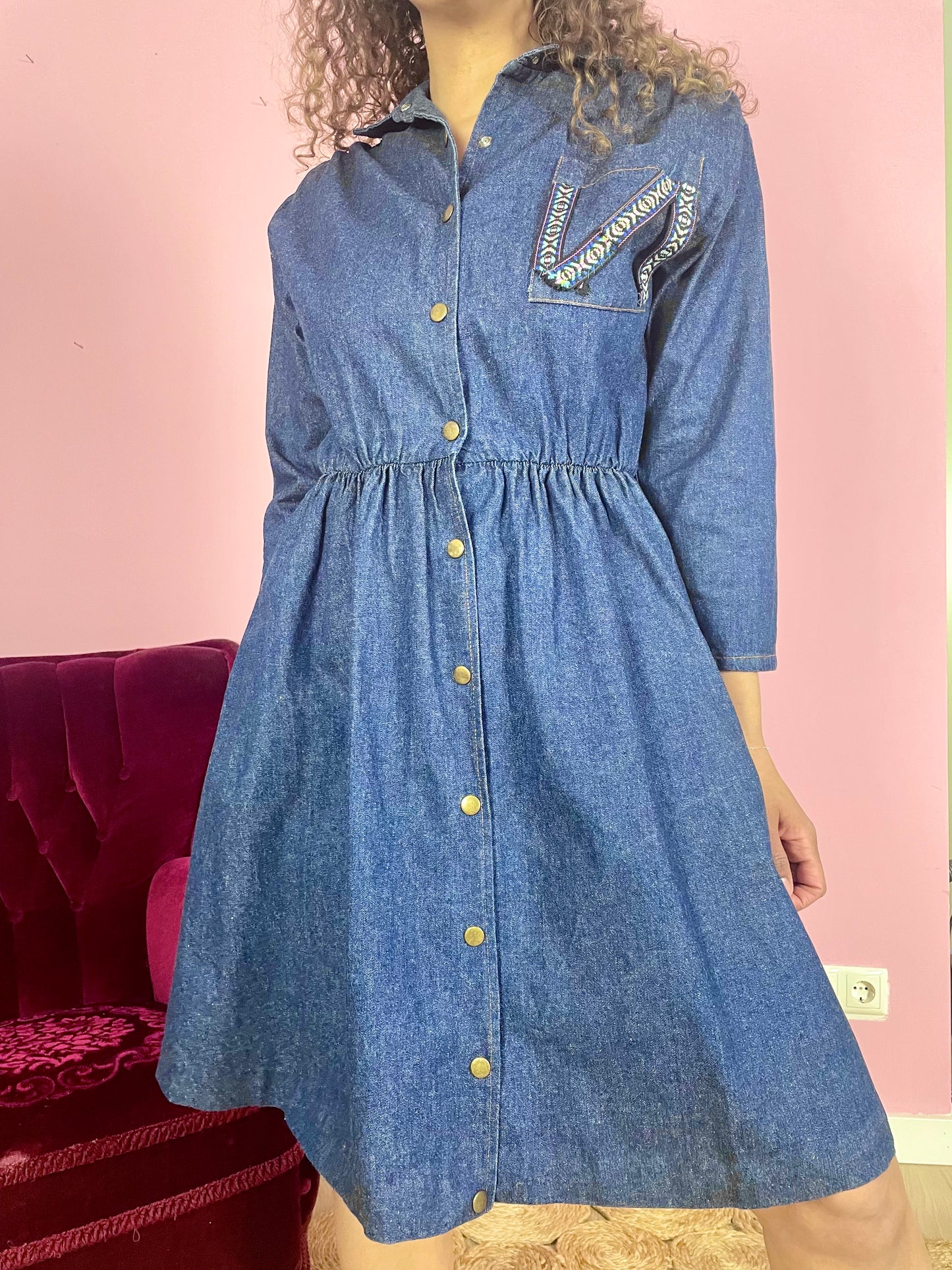 Vintage denim prairie-jurk