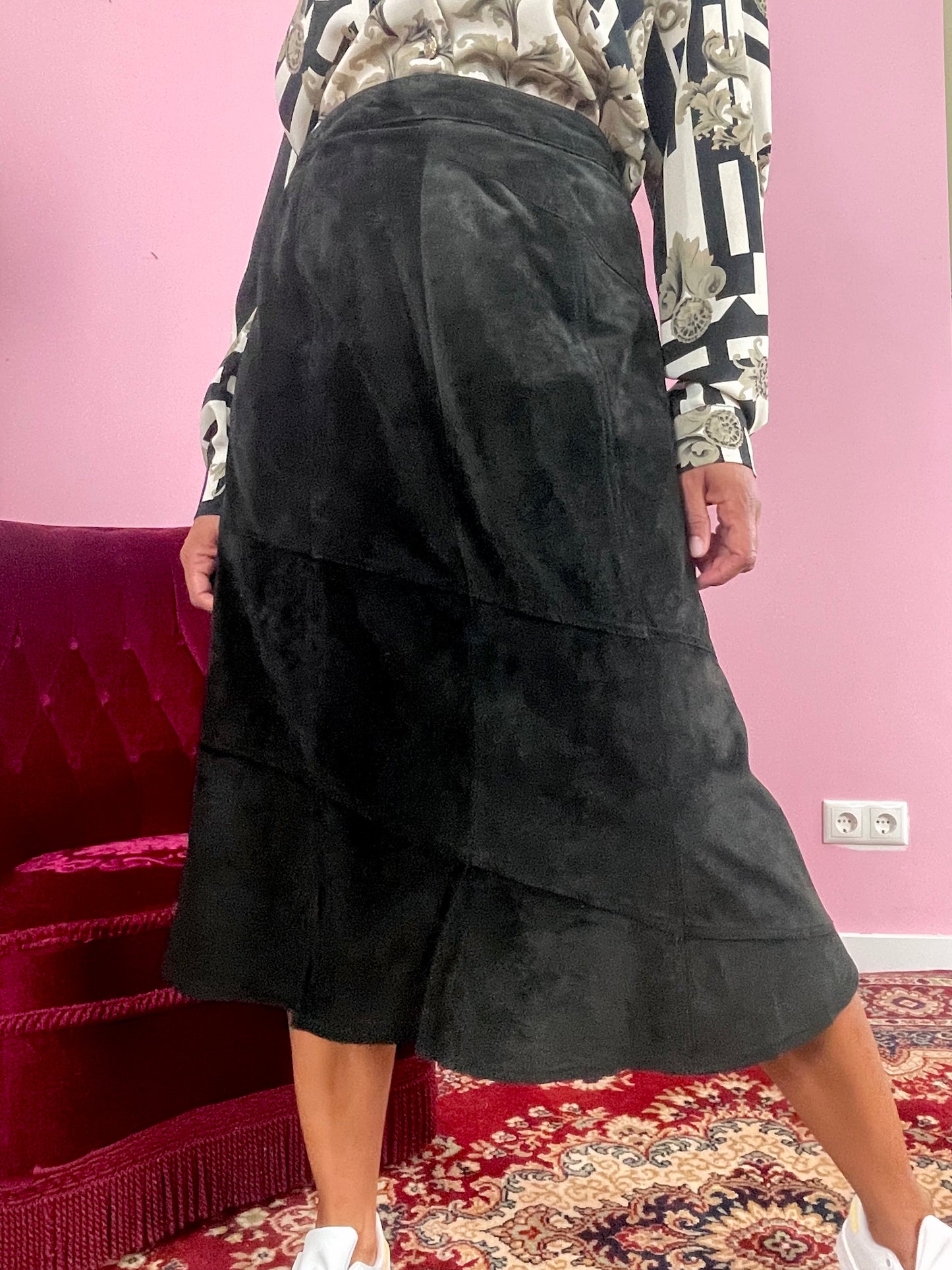 Vintage suede plus size midi rok