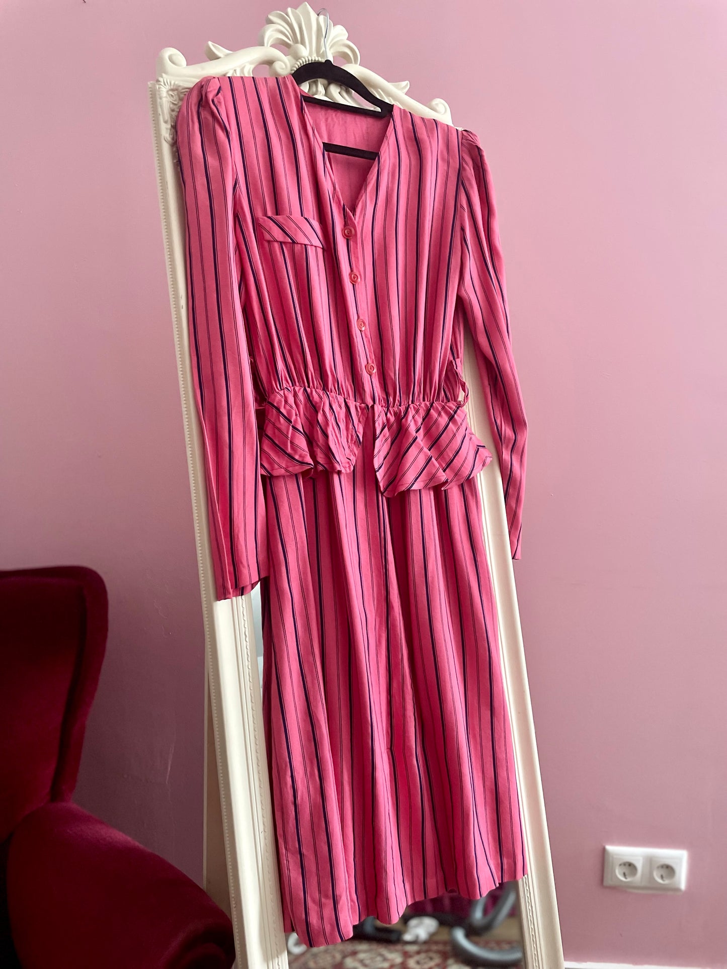 Vintage striped viscose jurk