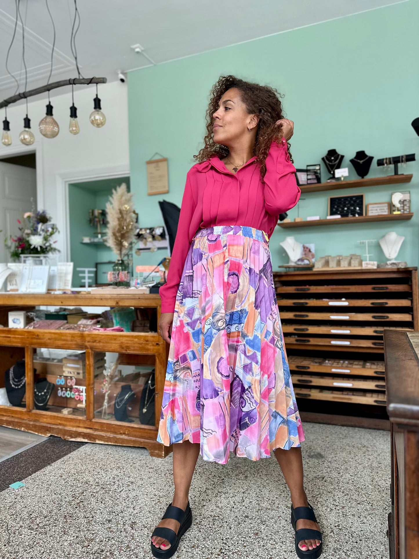 Vintage 80’s midi-rok met plooien