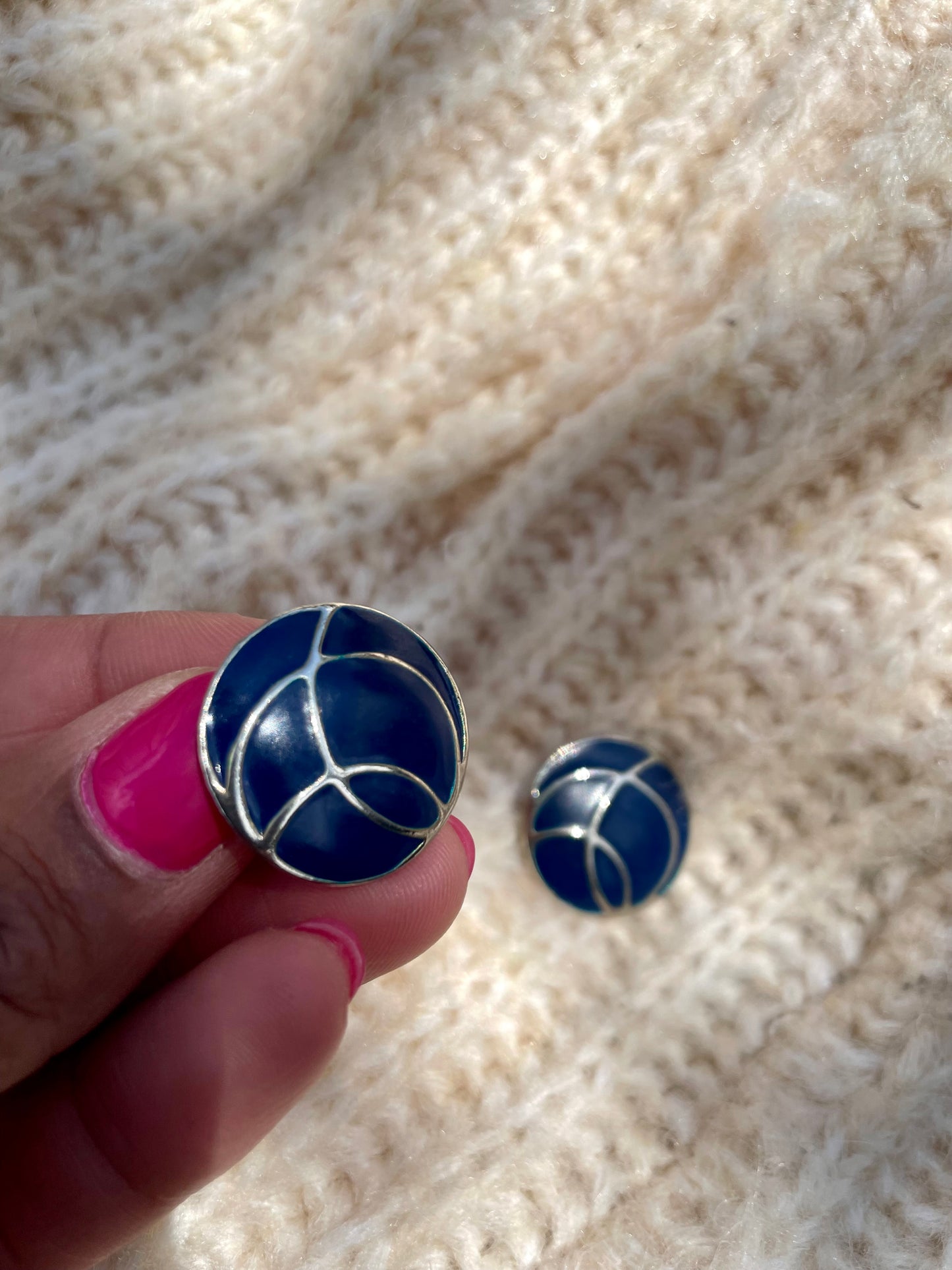 Vintage zilver & navy clip-on oorbellen