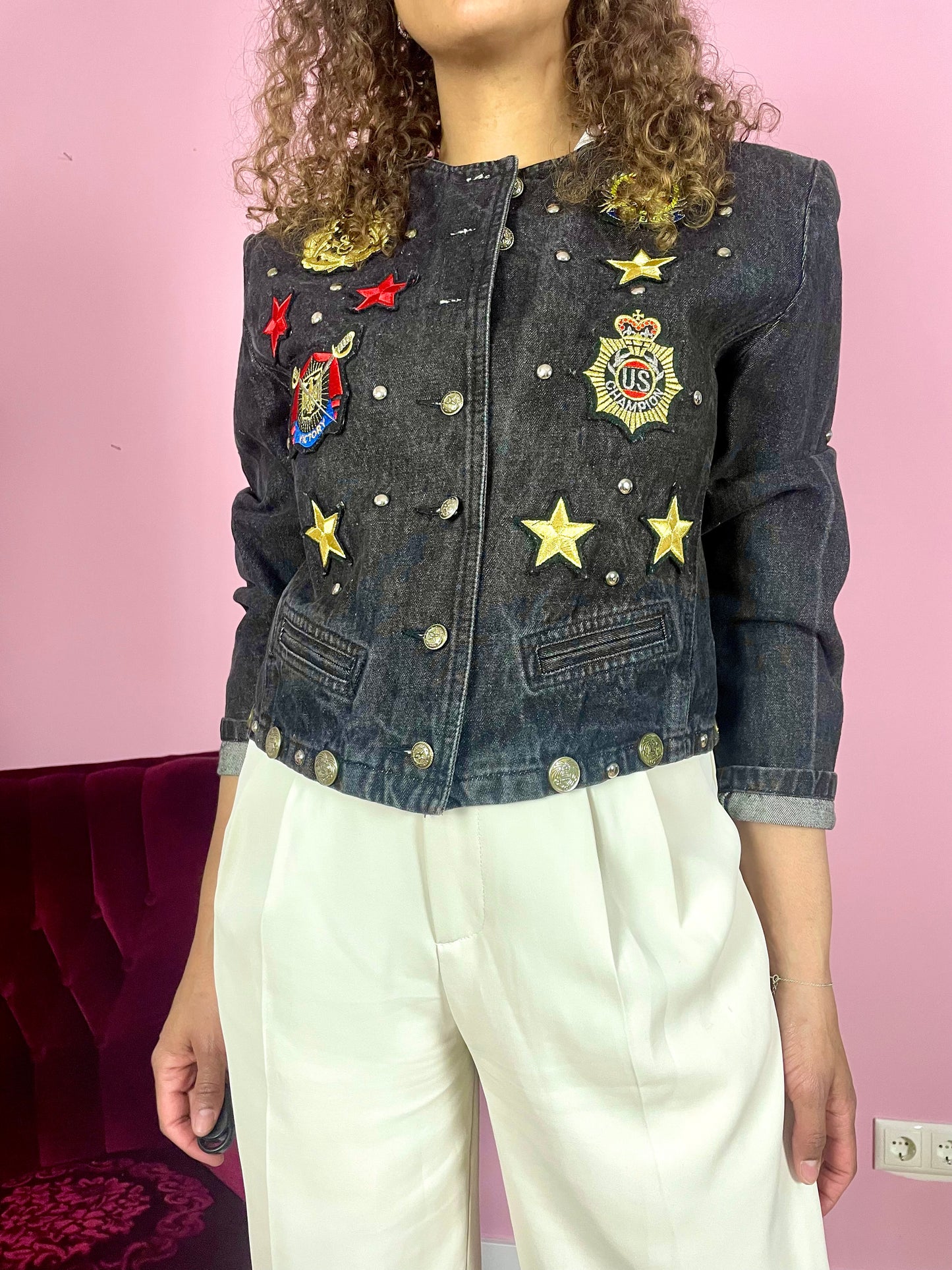 Vintage cropped militairy denim jack