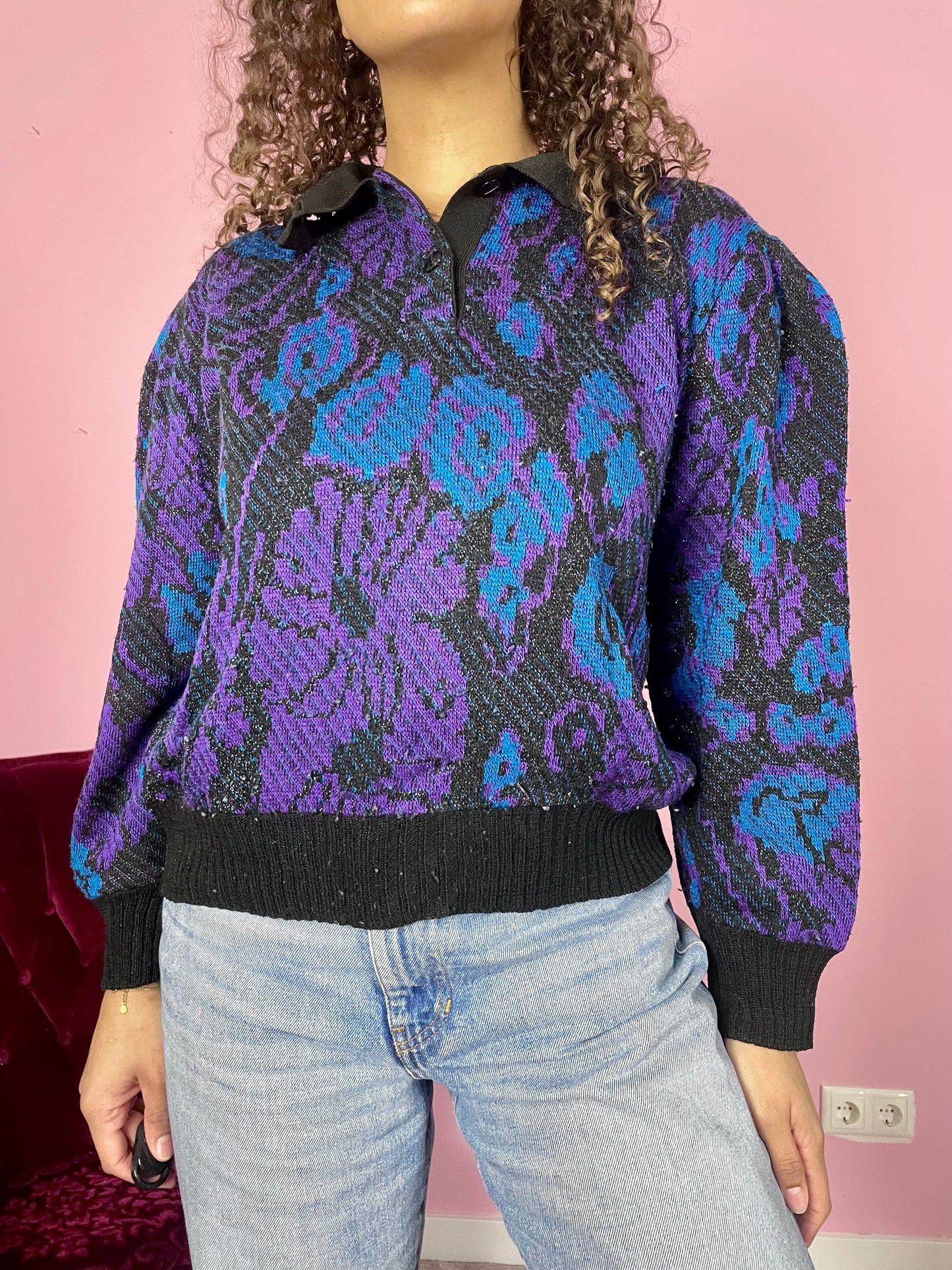 Vintage blauw paarse sweater