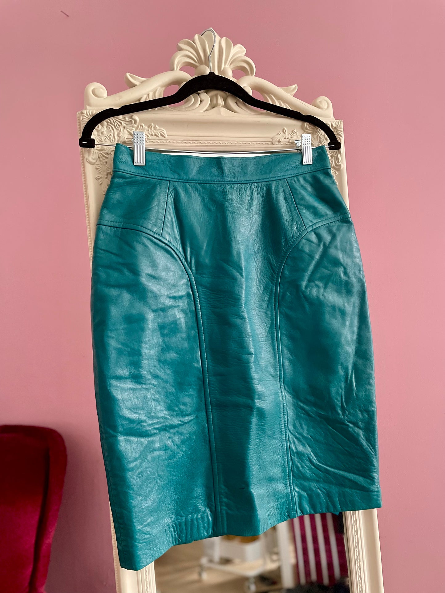 Vintage zeegroen leren midirok