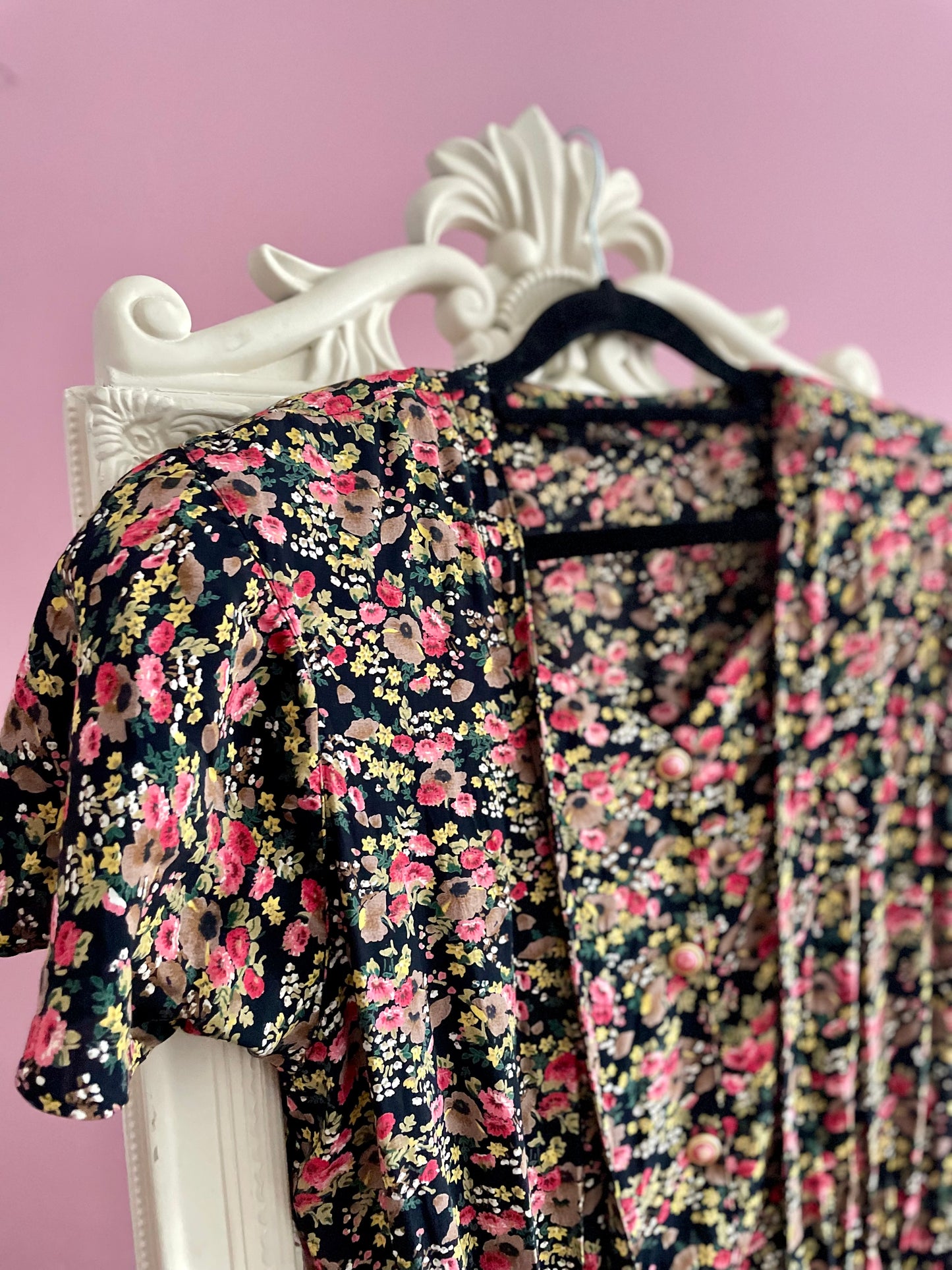 Vintage viscose peplum jurk met bloemeprint