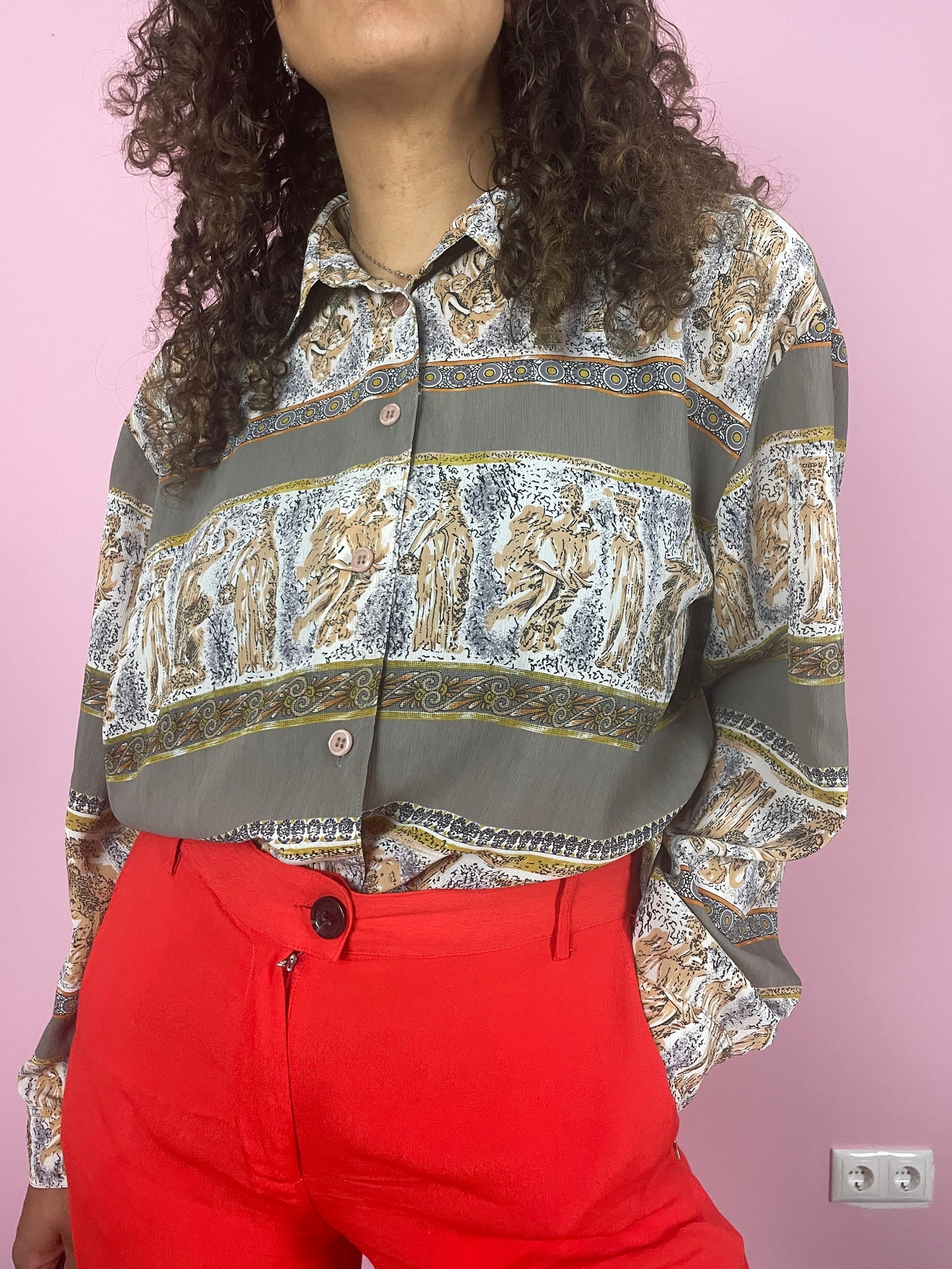 Vintage plus size blouse met Griekse print