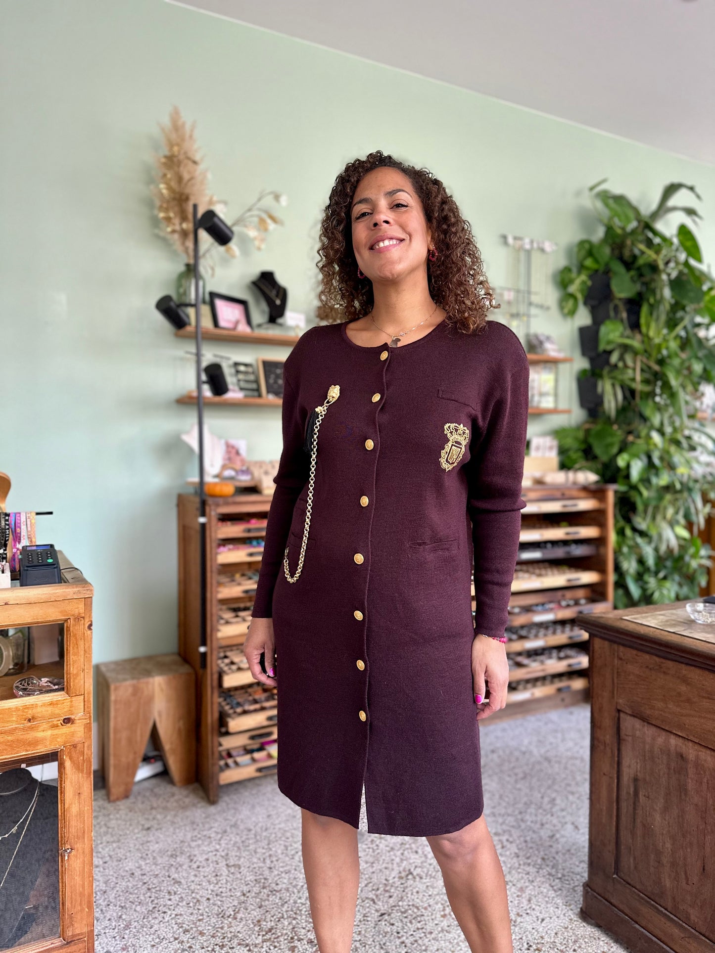 Vintage aubergine statement jurk - L