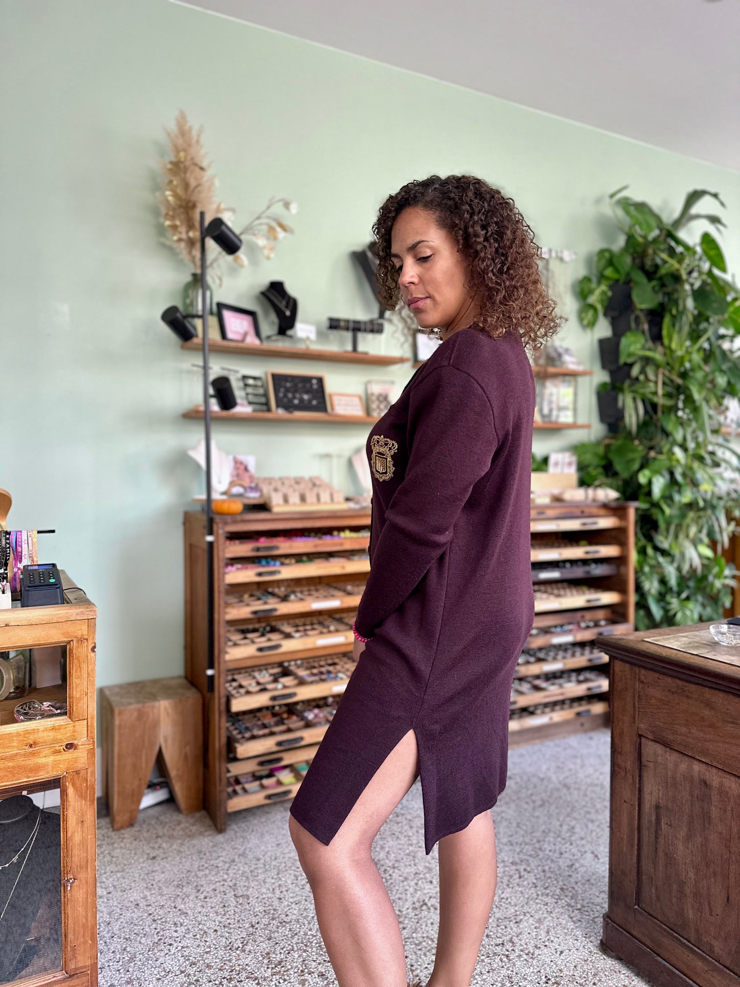 Vintage aubergine statement jurk - L