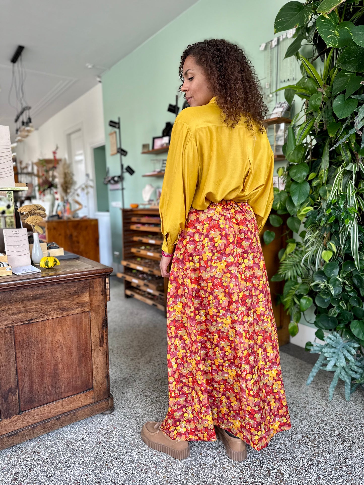 Vintage maxi rok met bloemen print - S/M