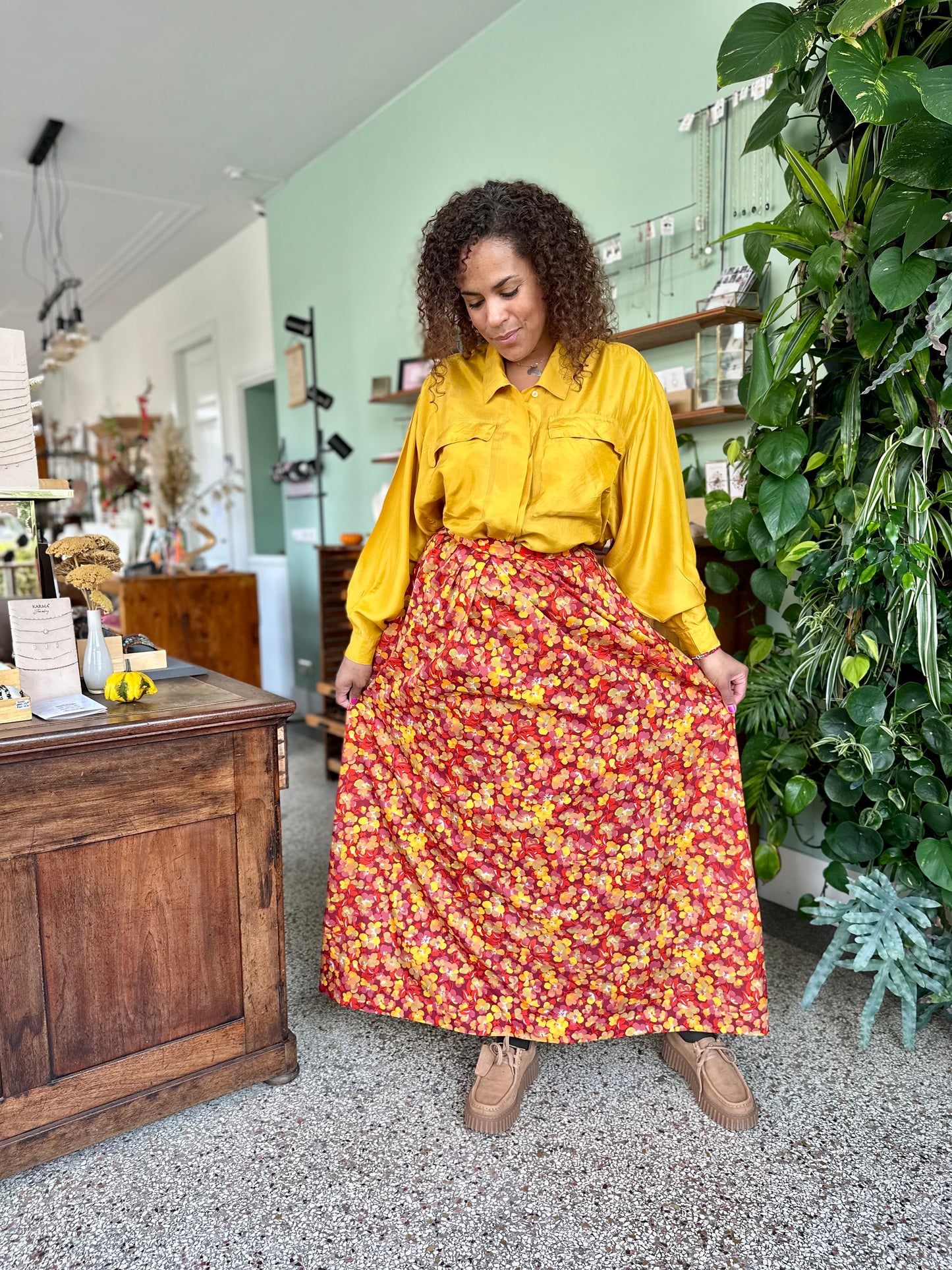 Vintage maxi rok met bloemen print - S/M