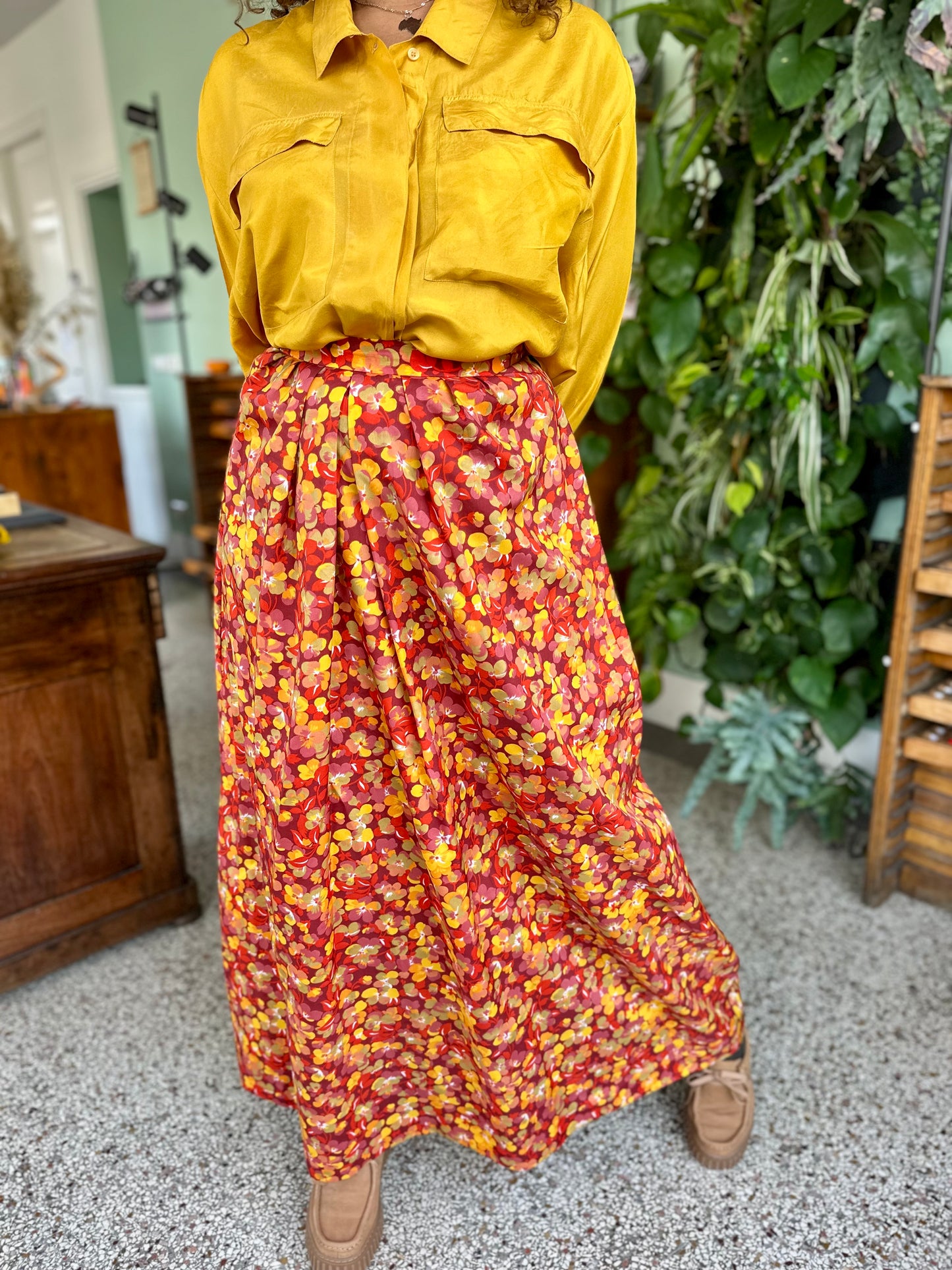 Vintage maxi rok met bloemen print - S/M