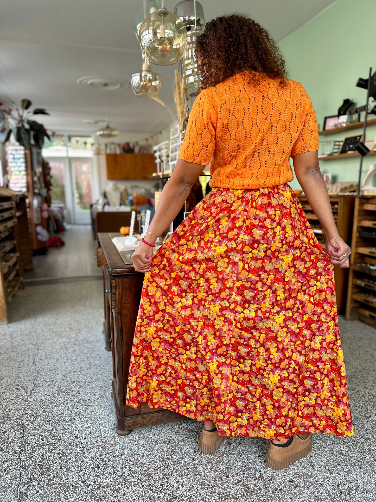 Vintage maxi rok met bloemen print - S/M