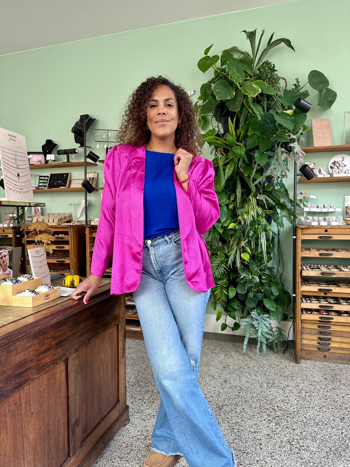 Vintage magenta overslag vest