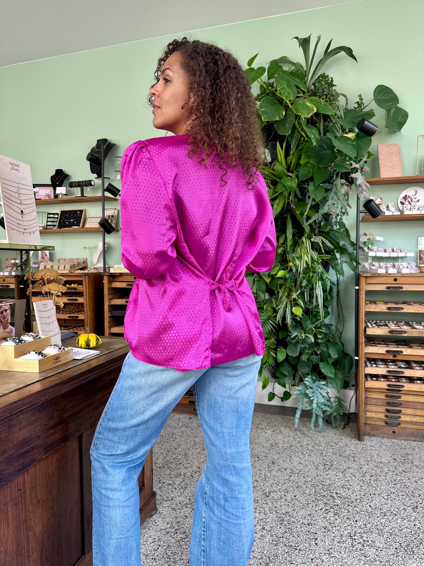 Vintage magenta overslag vest