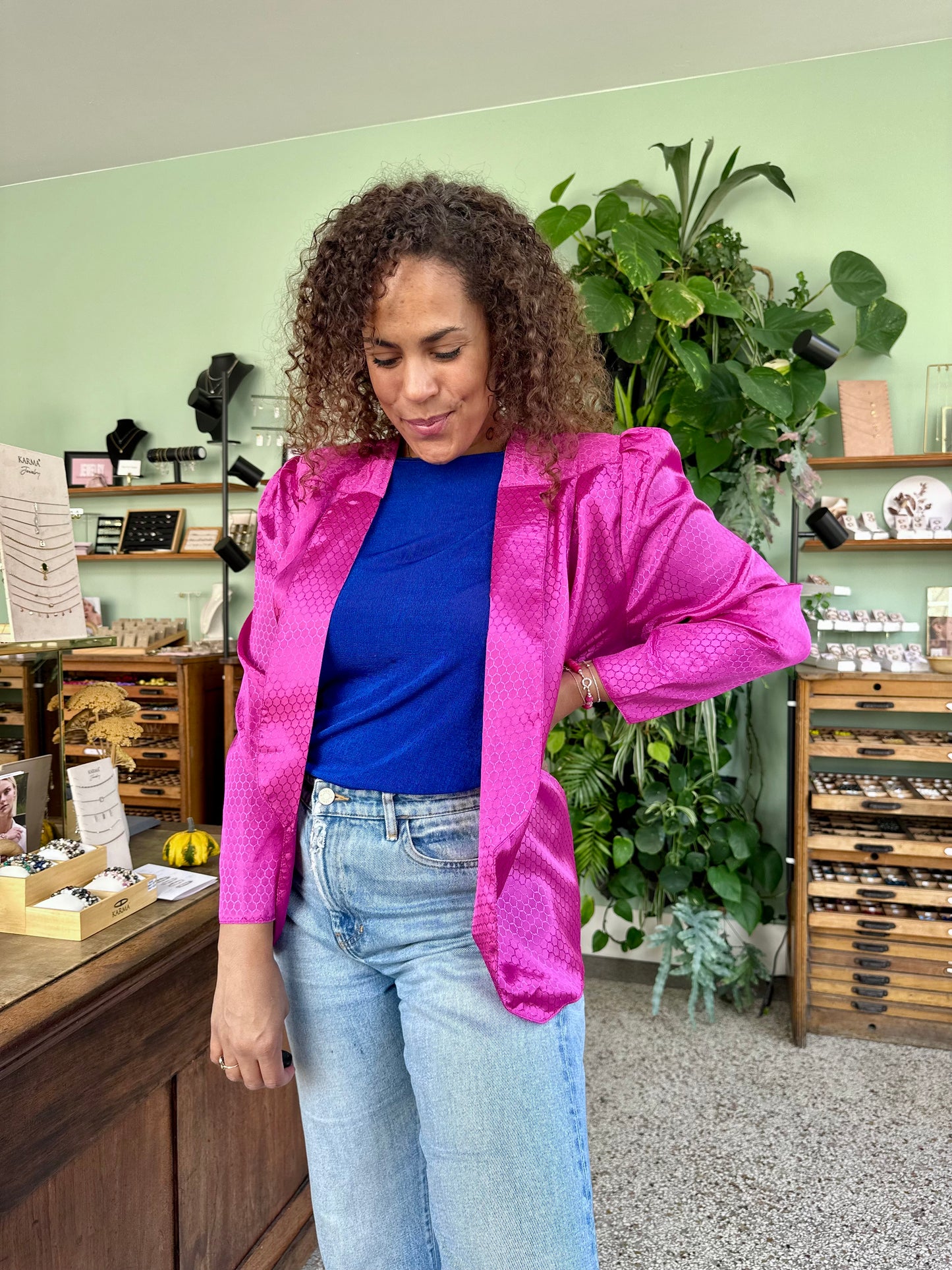 Vintage magenta overslag vest