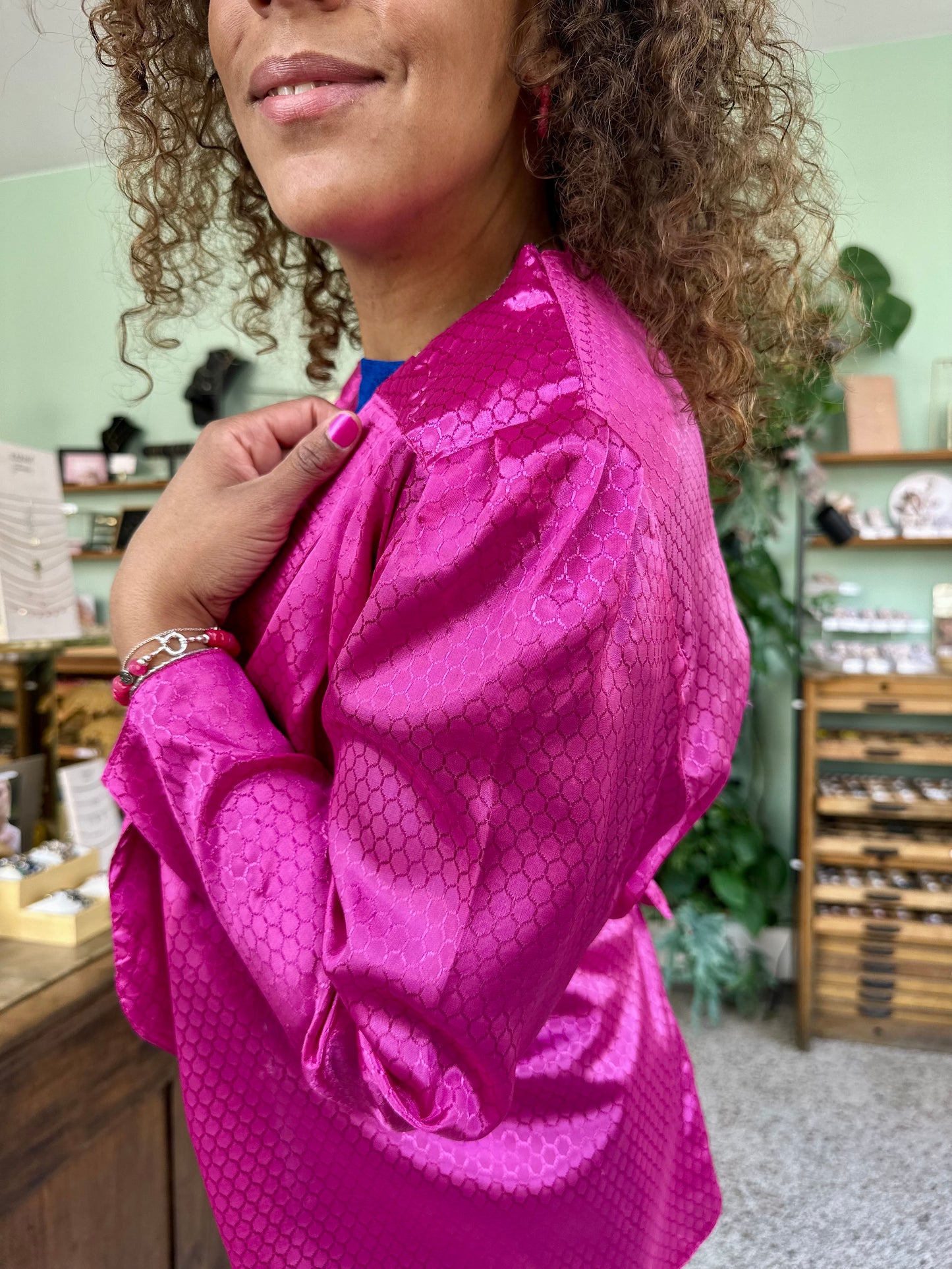 Vintage magenta overslag vest