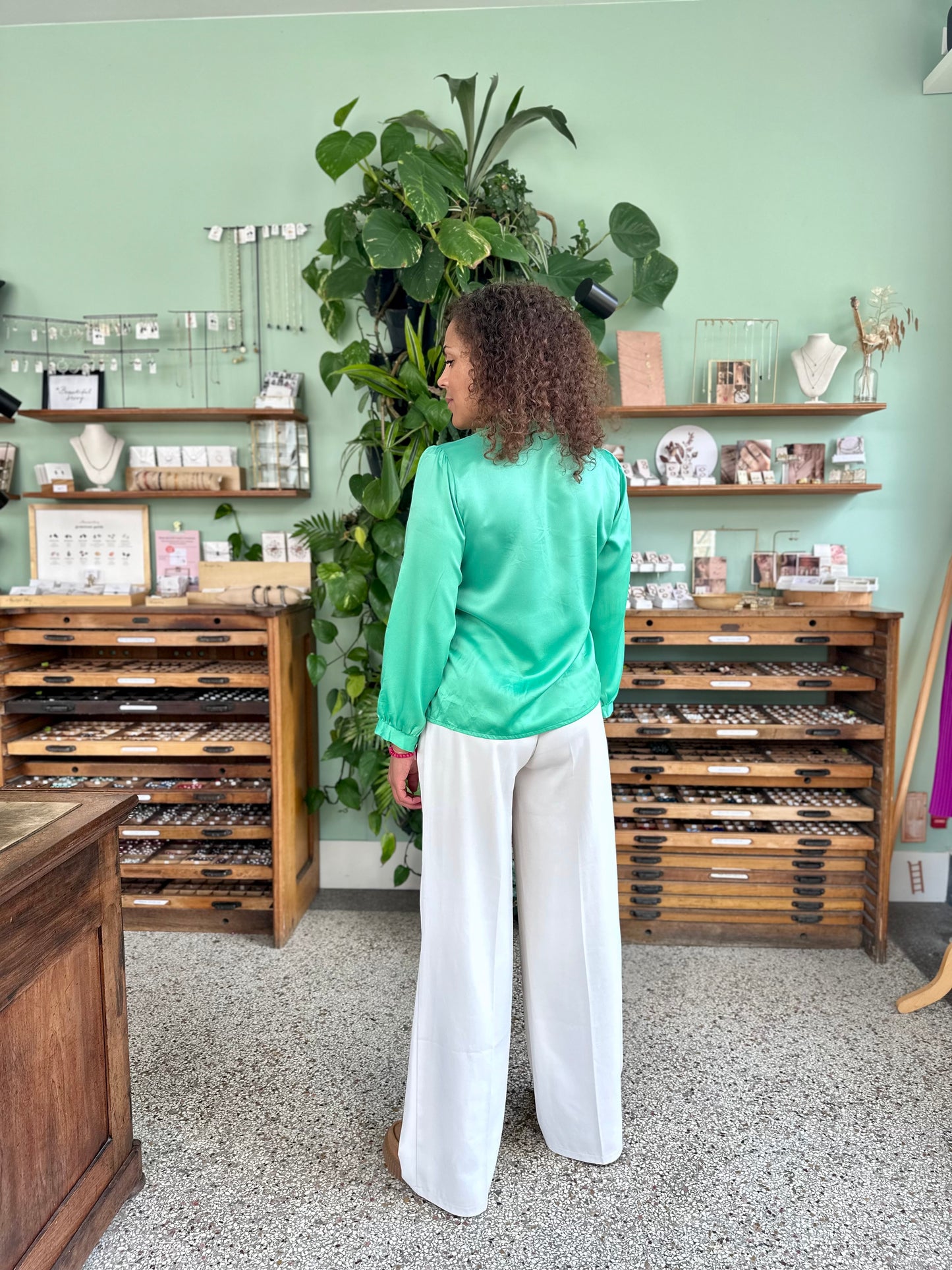 Vintage groene strikblouse