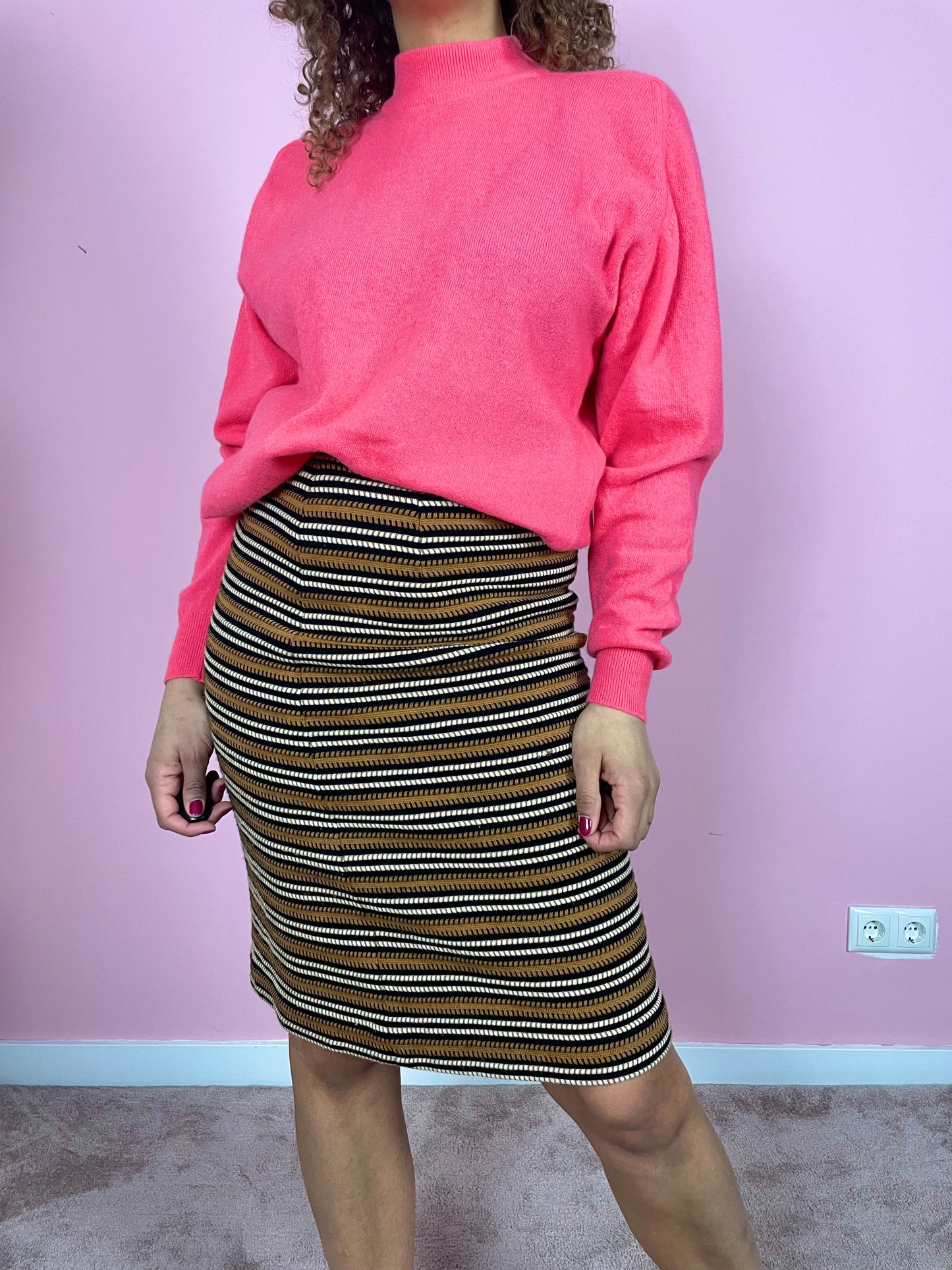 Vintage wollen striped midi kokerrok