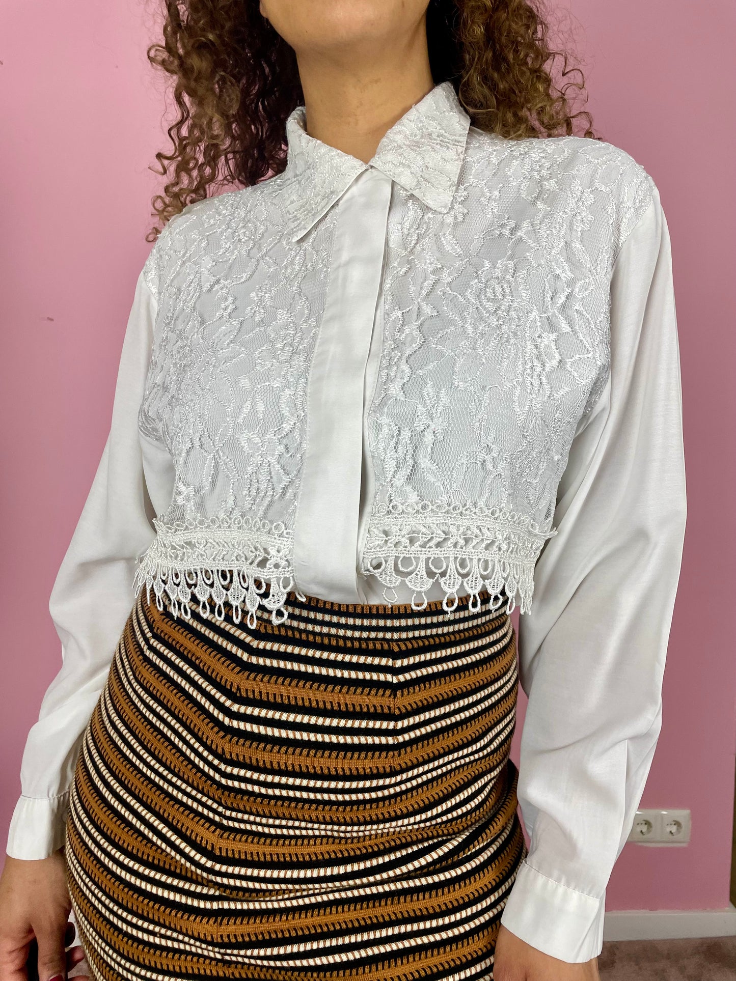 Vintage wollen striped midi kokerrok