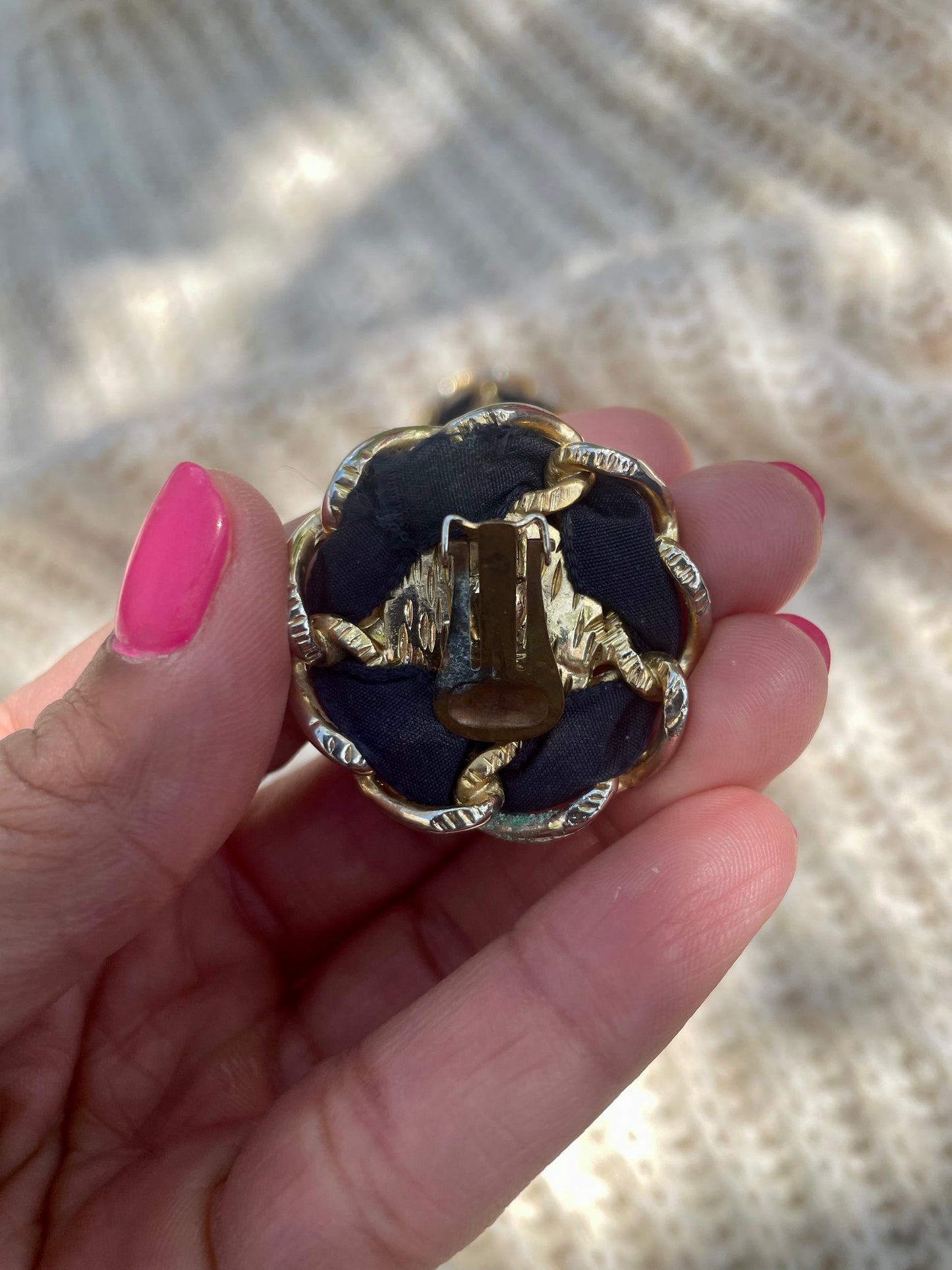 Vintage velours & faux pearl clip-on oorbellen