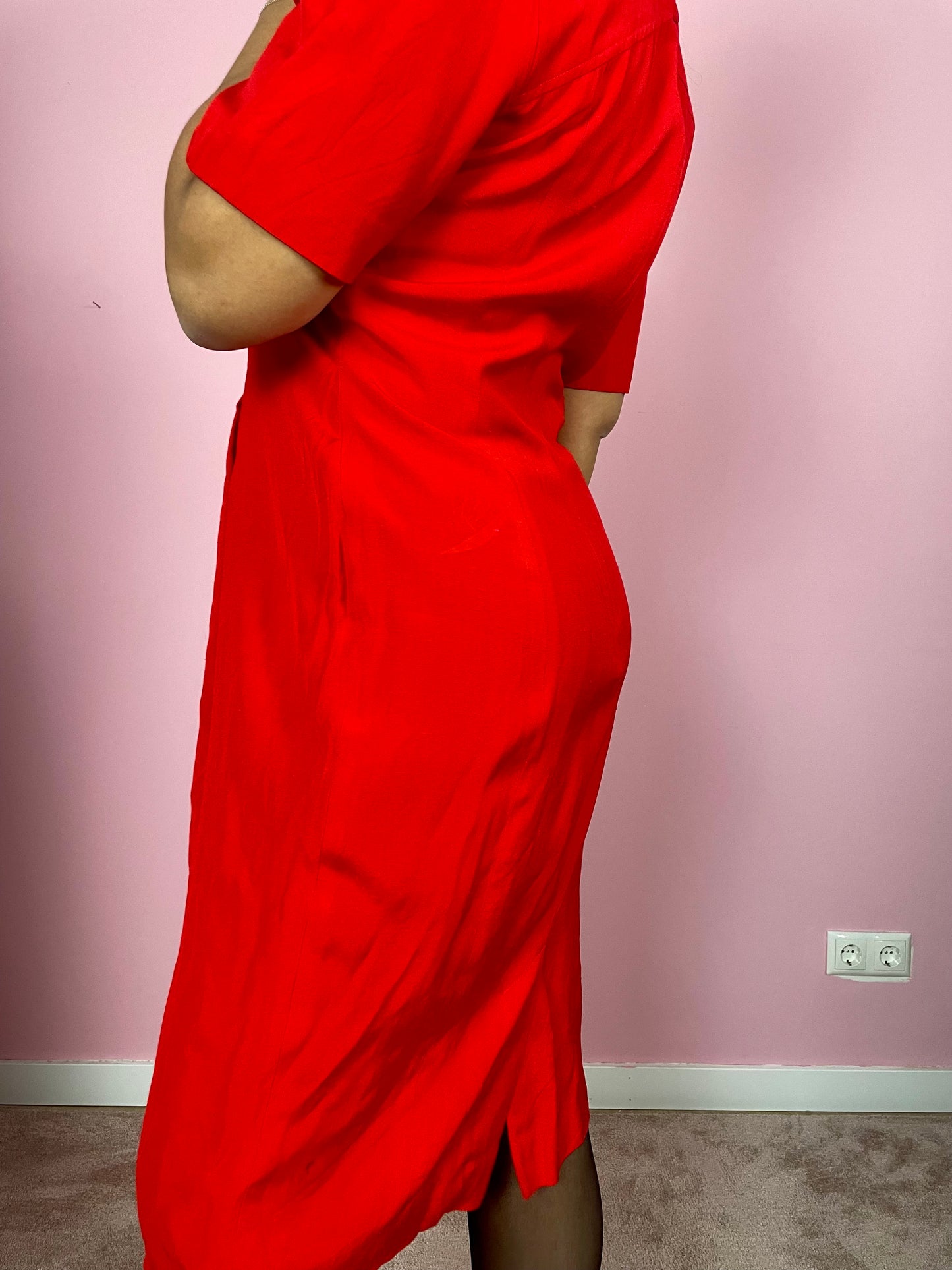 Vintage silk midi jurk met plooien