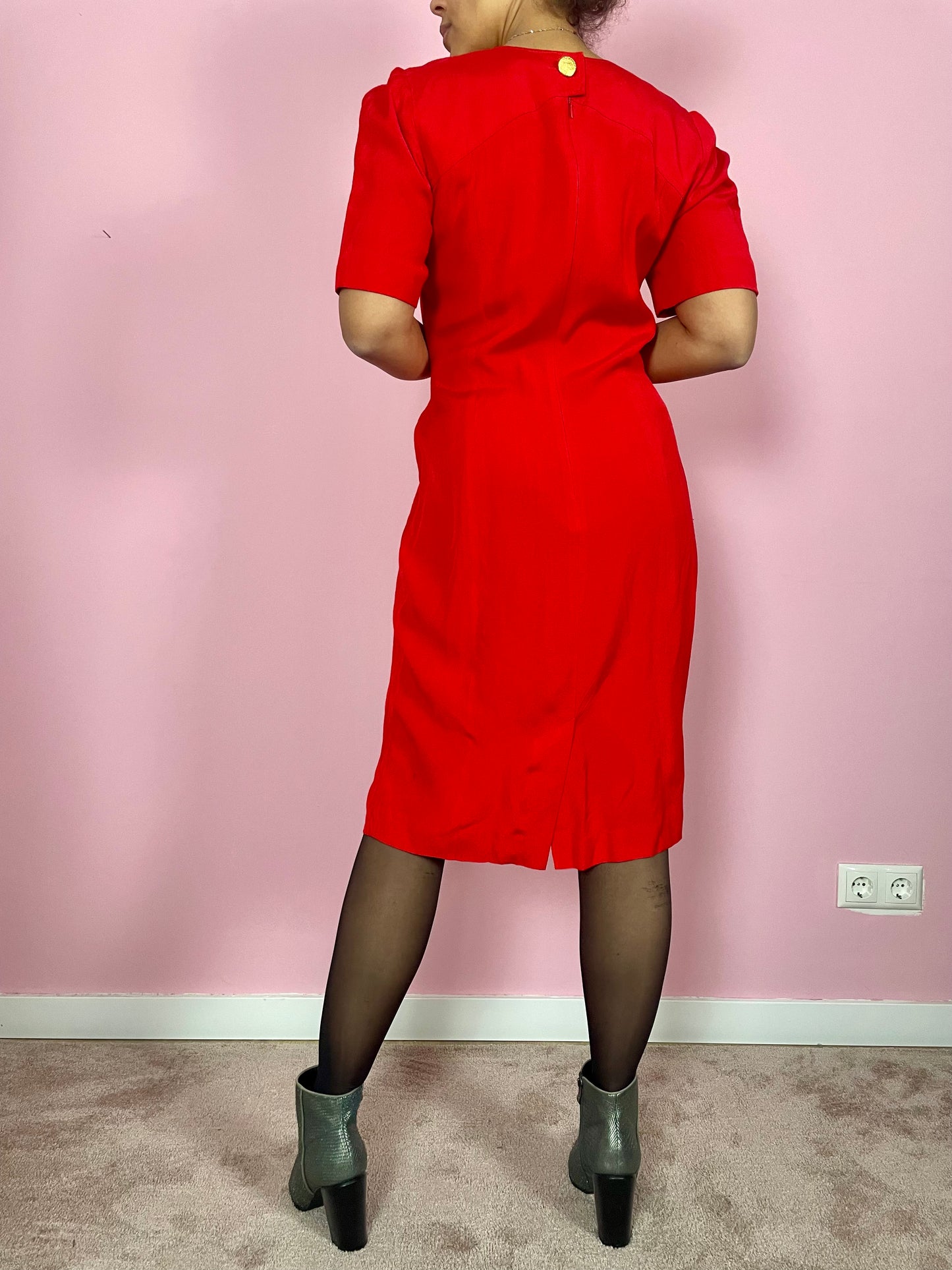 Vintage silk midi jurk met plooien