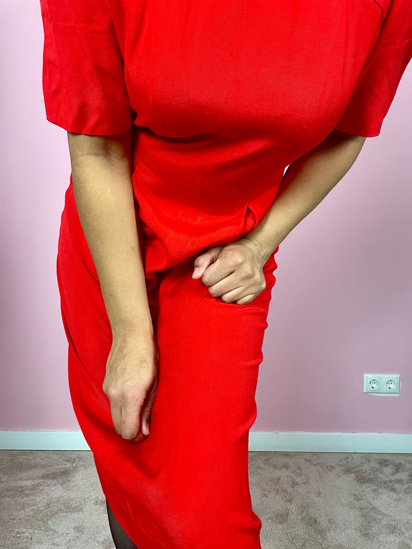 Vintage silk midi jurk met plooien