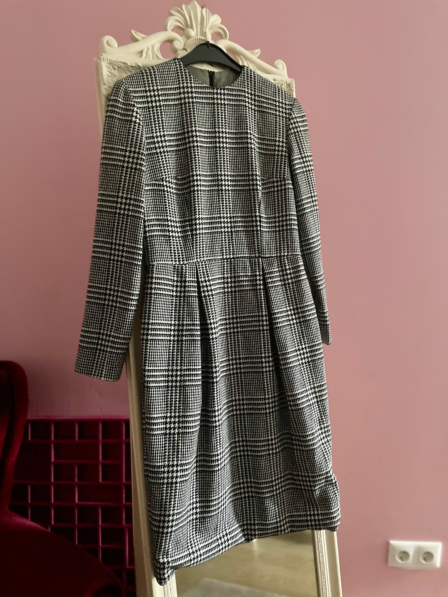Vintage klassieke pied-de-poule midi jurk