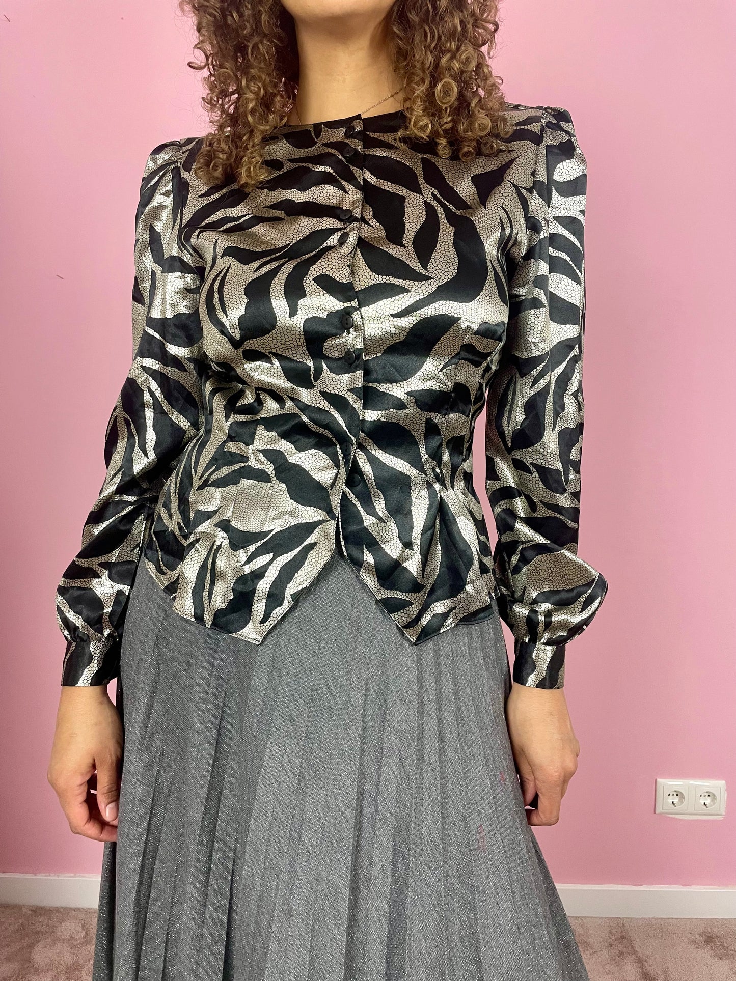 Vintage 80's silver metallic blouse