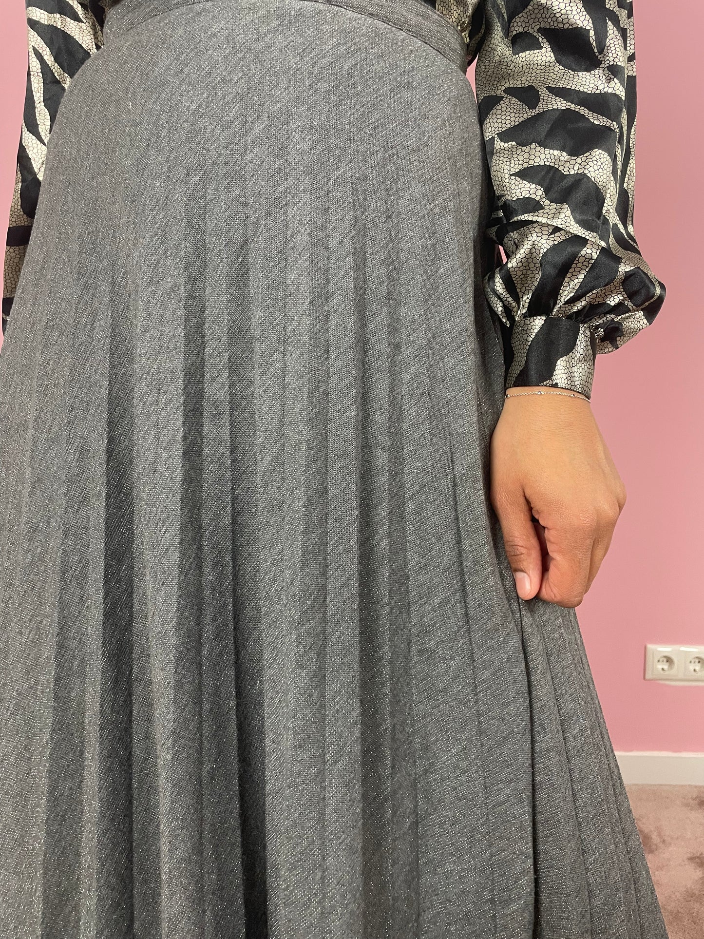 Vintage zilveren metallic midi plooirok