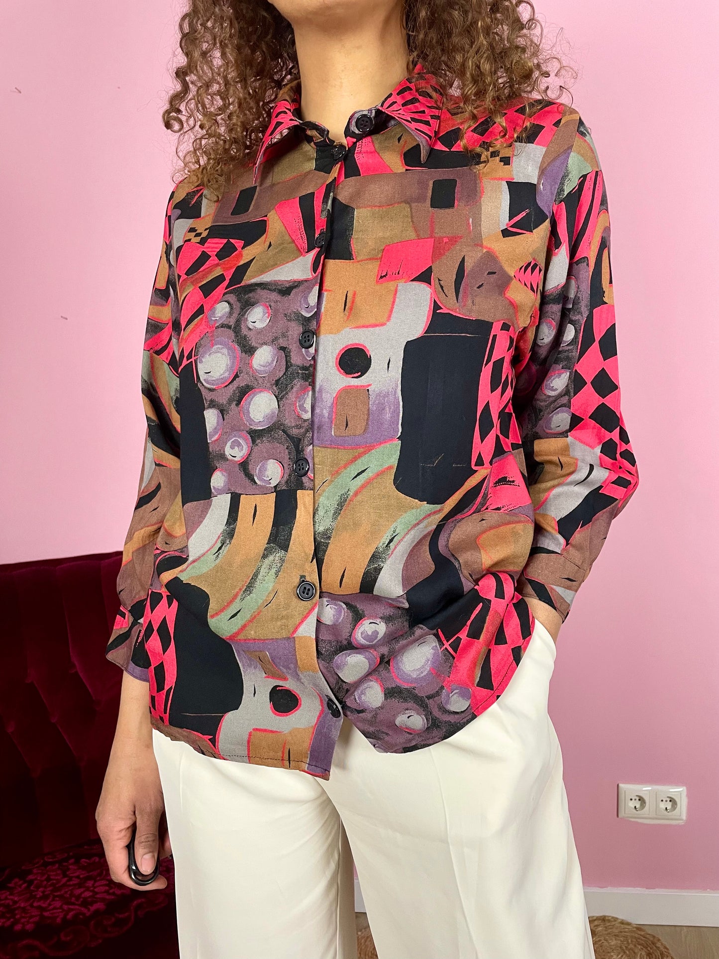 Vintage viscose abstracte print blouse
