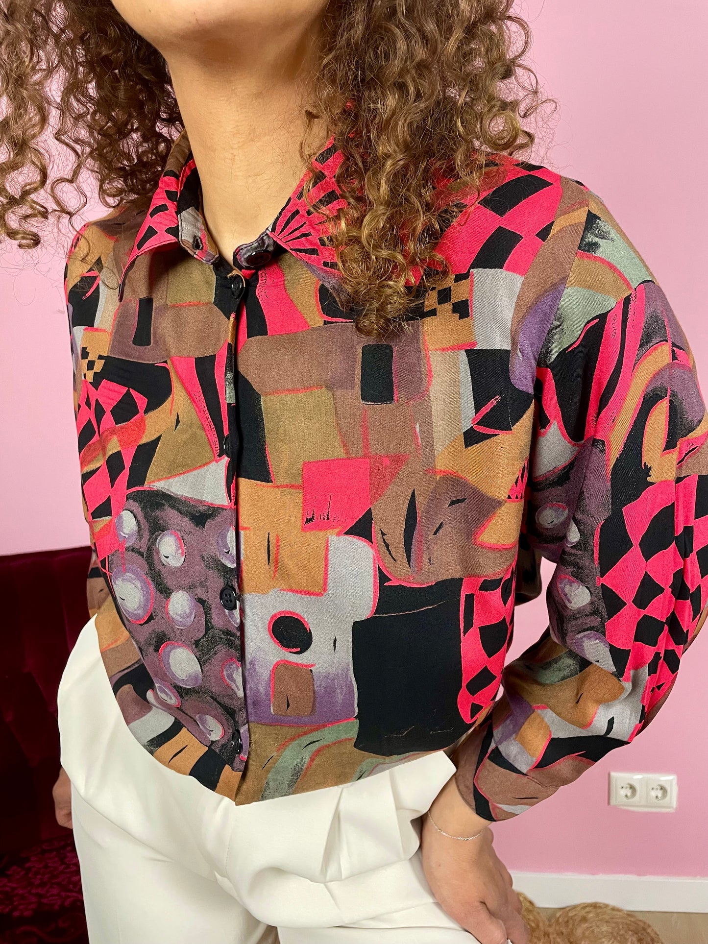 Vintage viscose abstracte print blouse