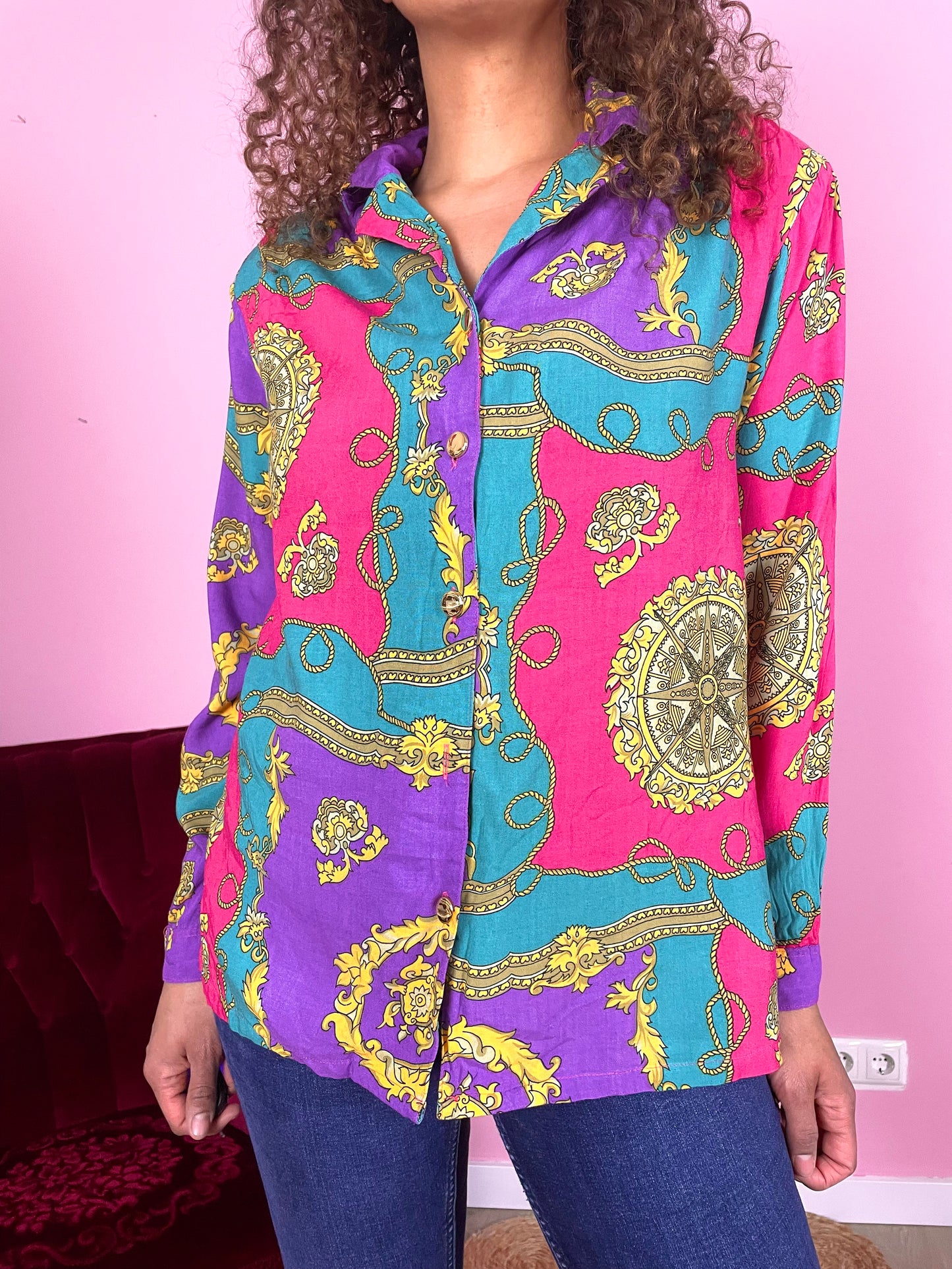 Vintage viscose colorblock barok blouse