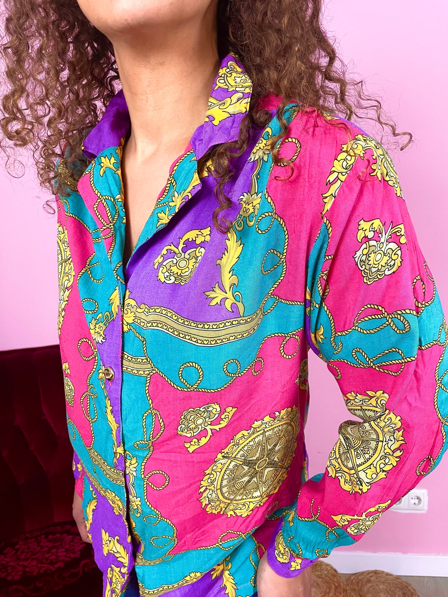 Vintage viscose colorblock barok blouse