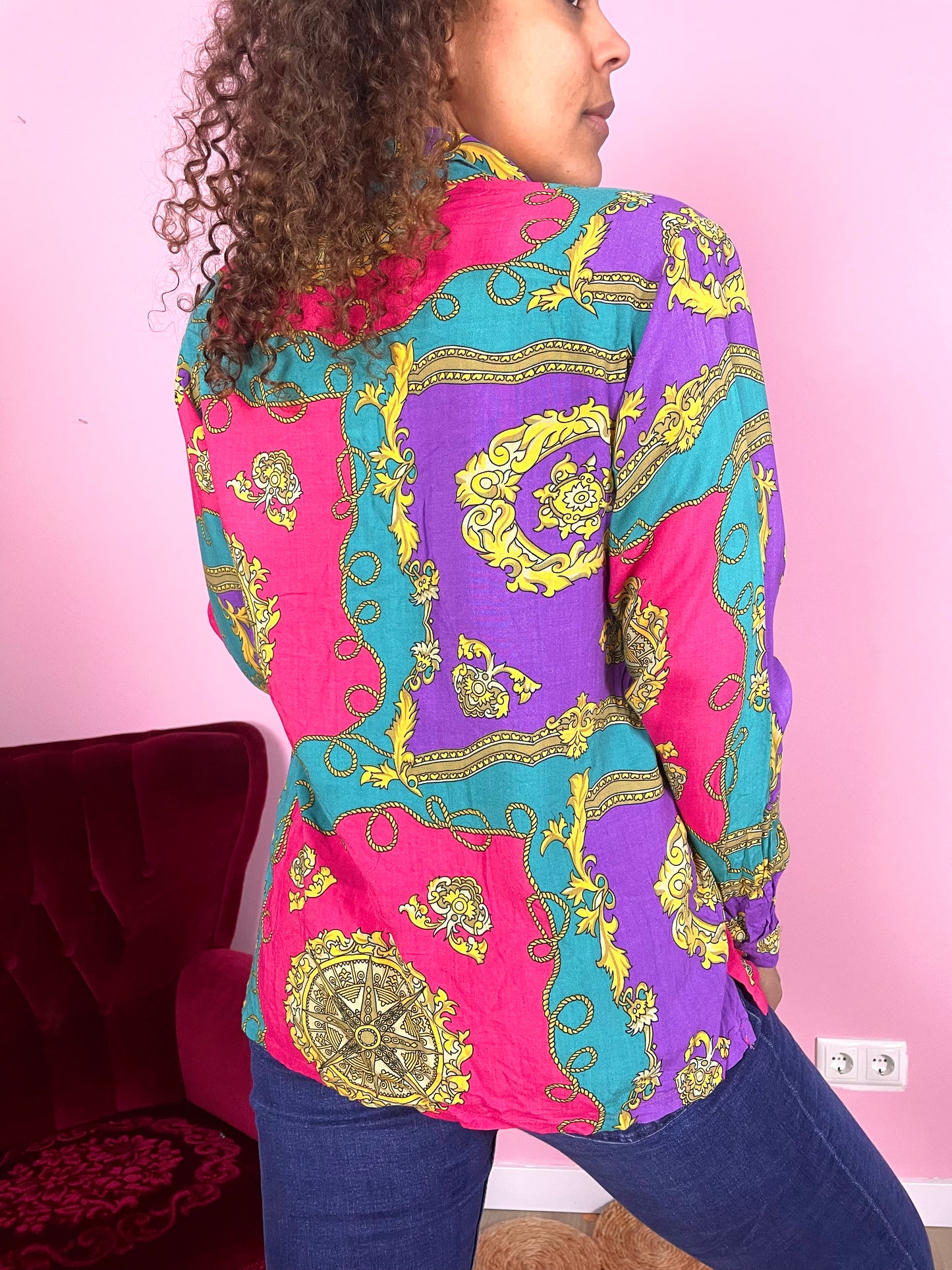 Vintage viscose colorblock barok blouse