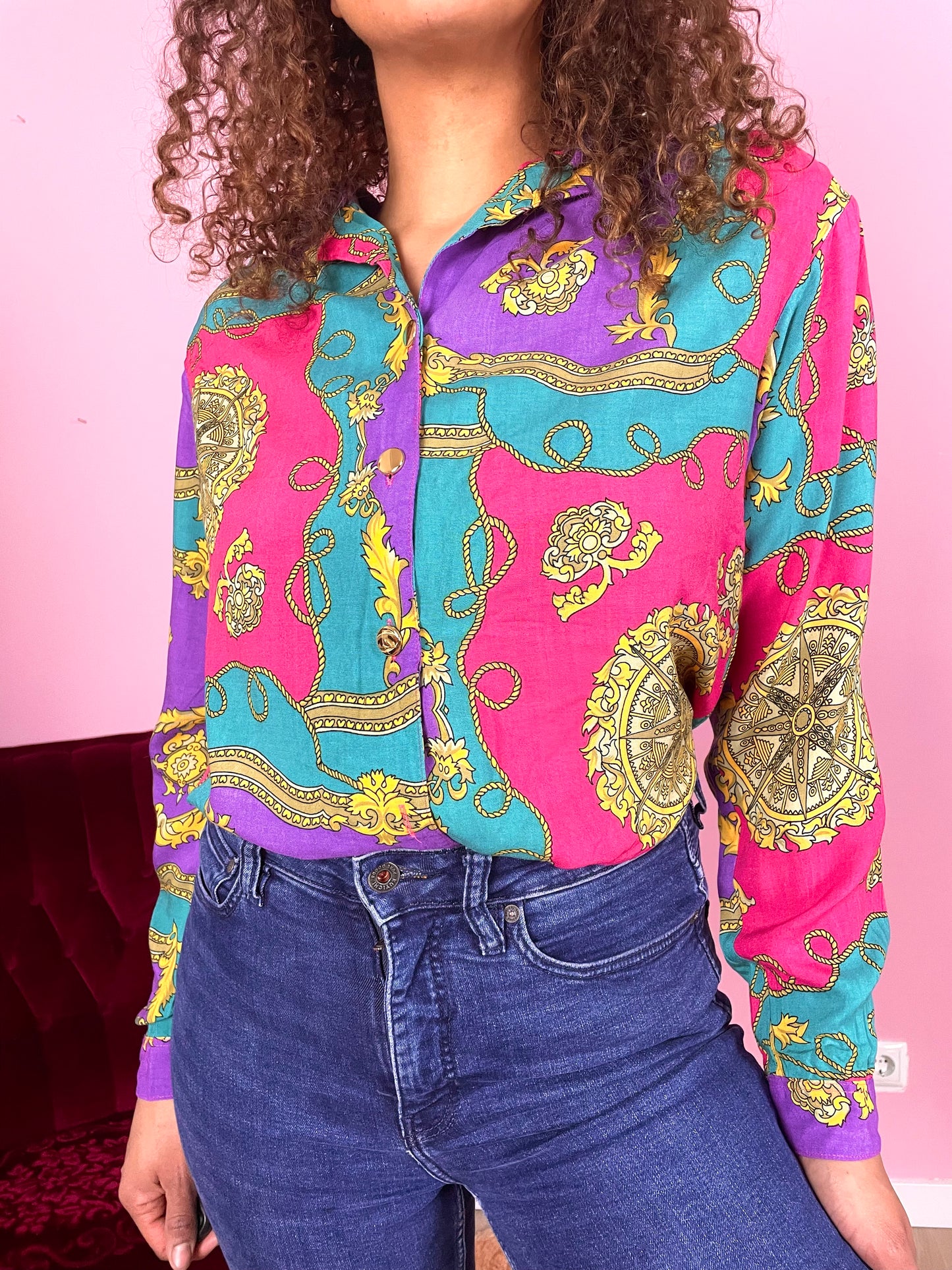 Vintage viscose colorblock barok blouse