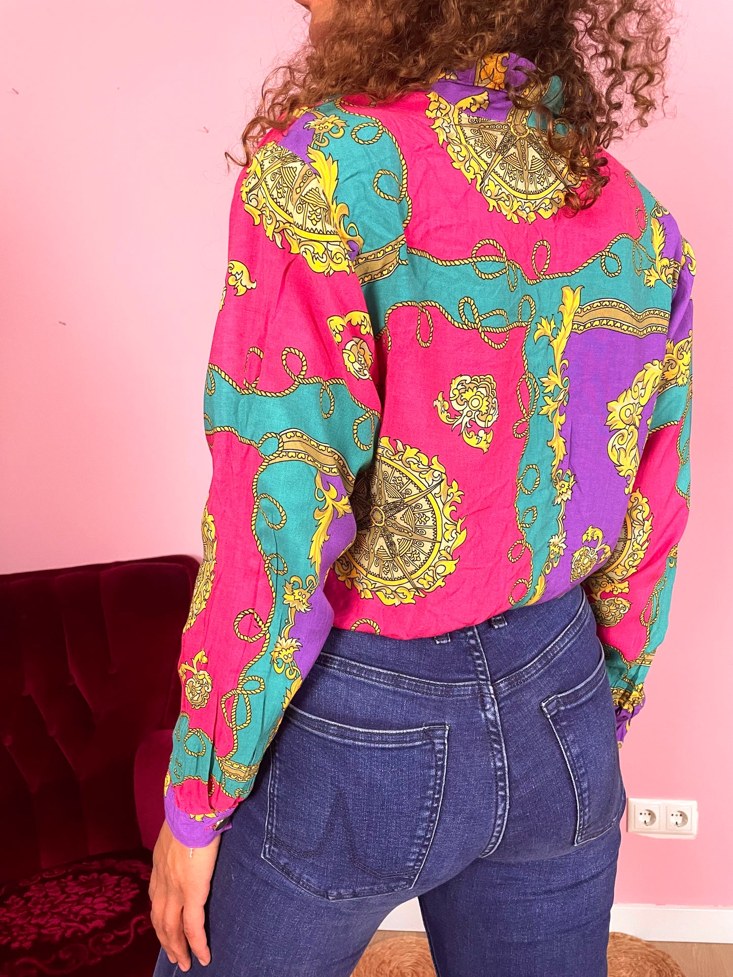 Vintage viscose colorblock barok blouse
