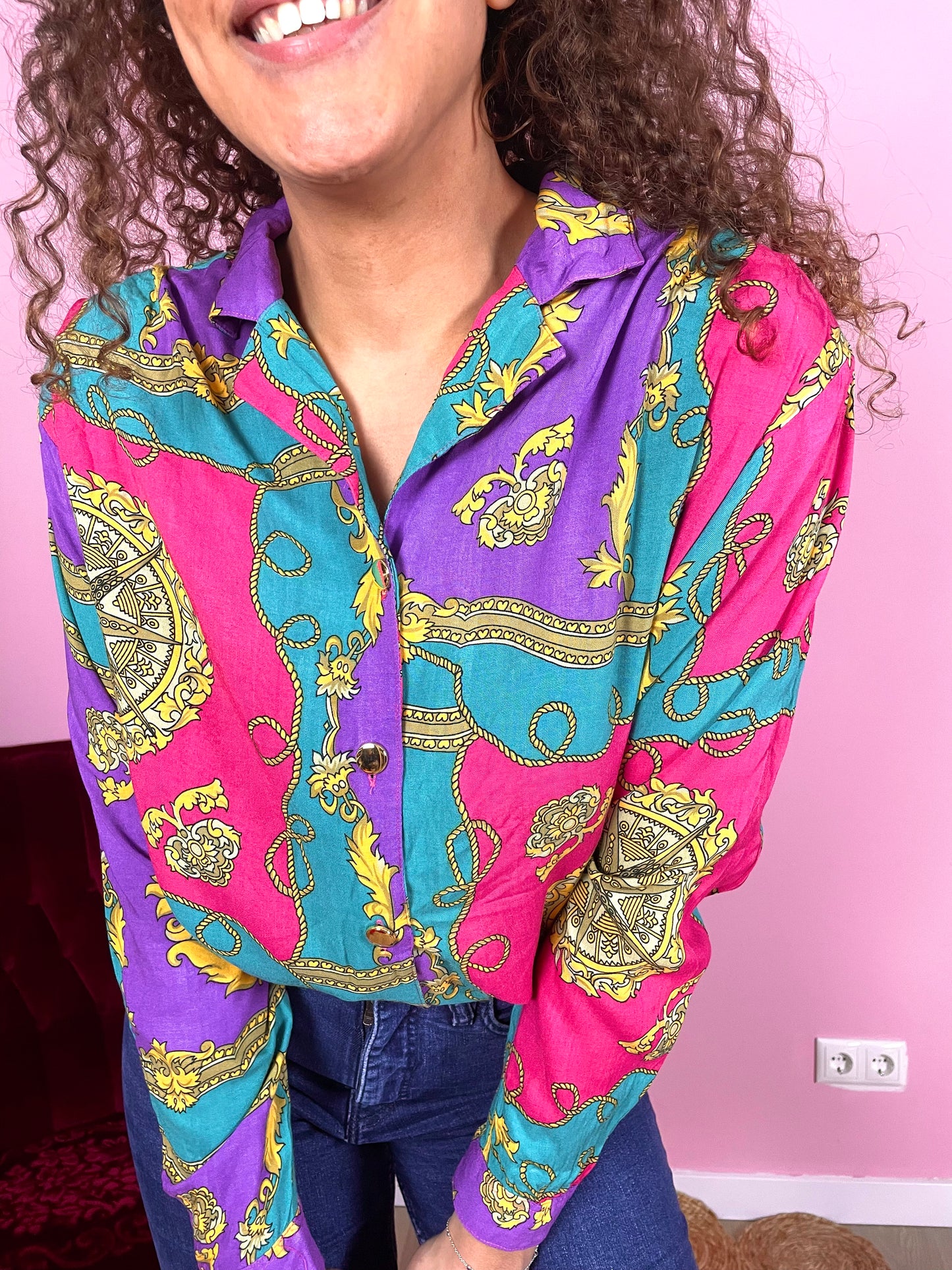 Vintage viscose colorblock barok blouse